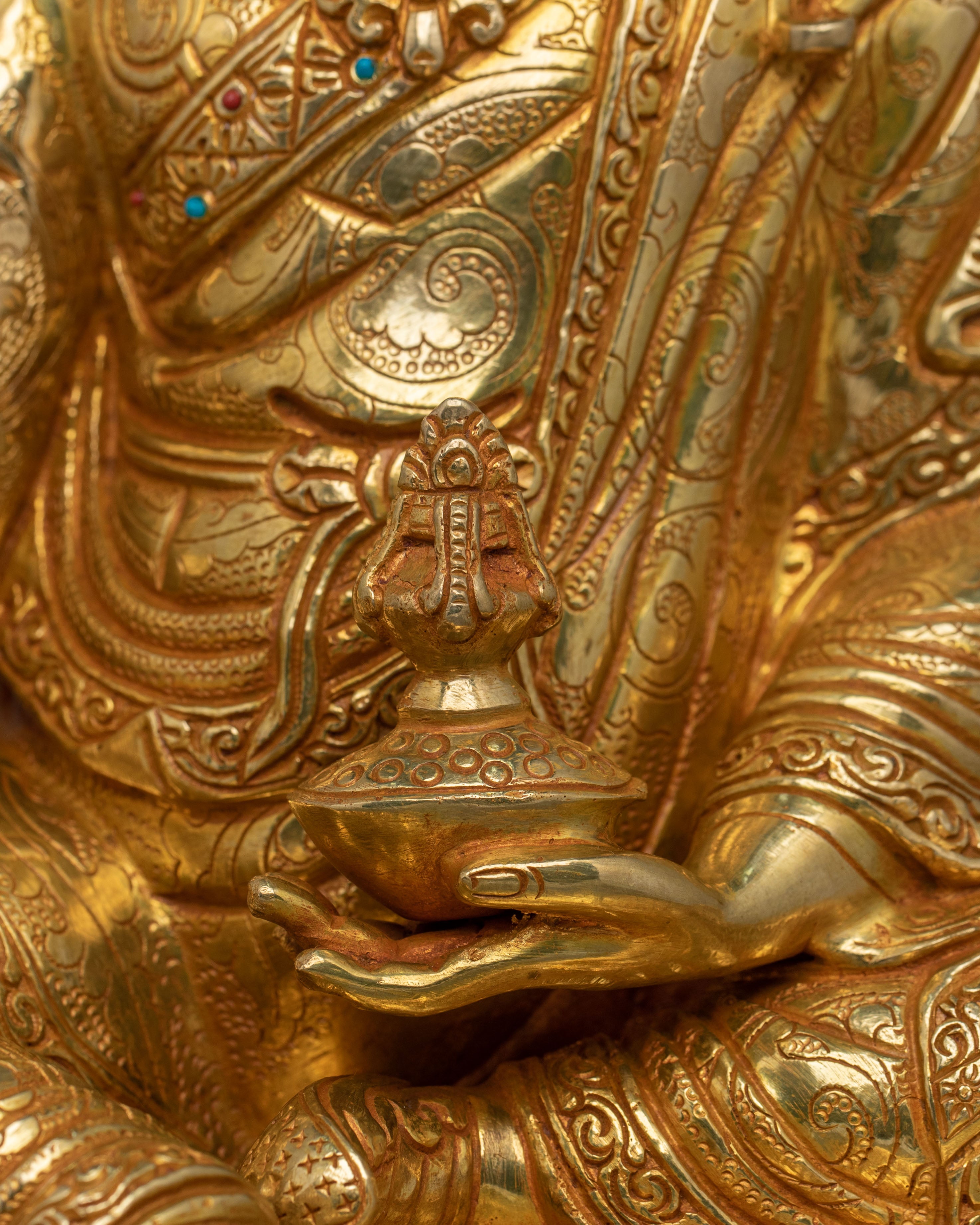 Buddhist Protector Guru Rinpoche Statue | 24K Gold Gilded Artwork