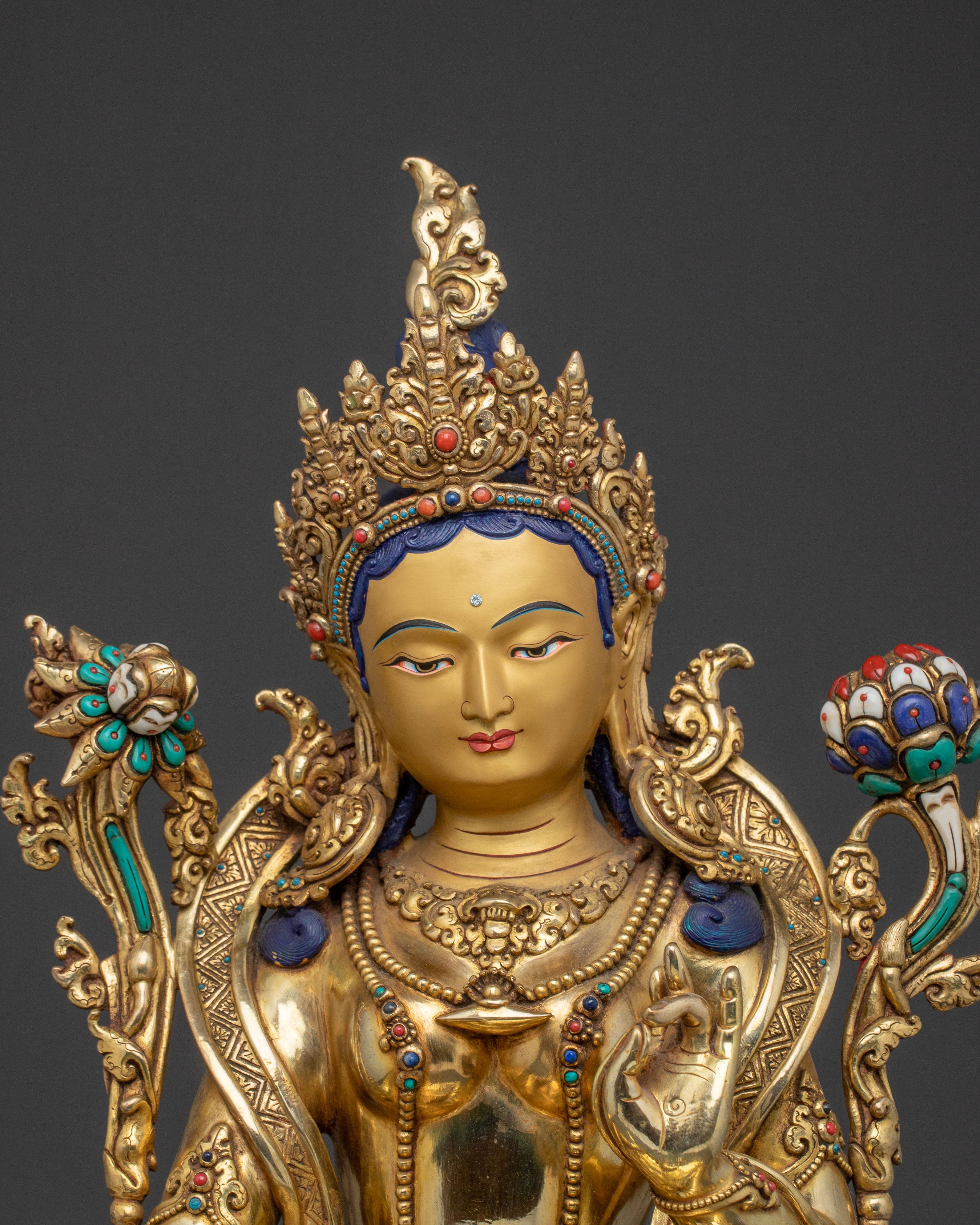 Green Tara Protective Bodhisattva Statue – Hand-Gilded Copper Art