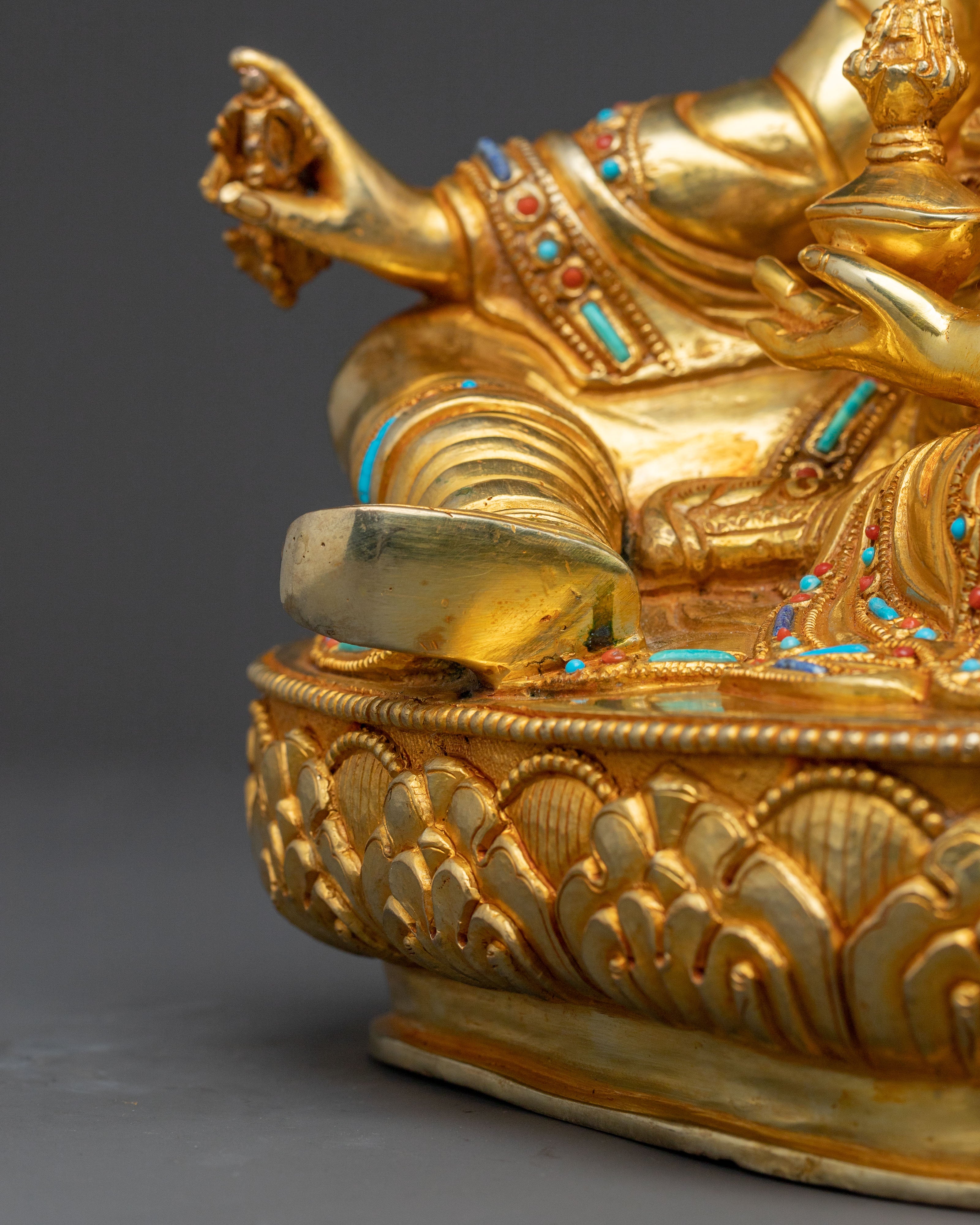 Sacred Guru Rinpoche Statue of Wisdom, Gilded Copper