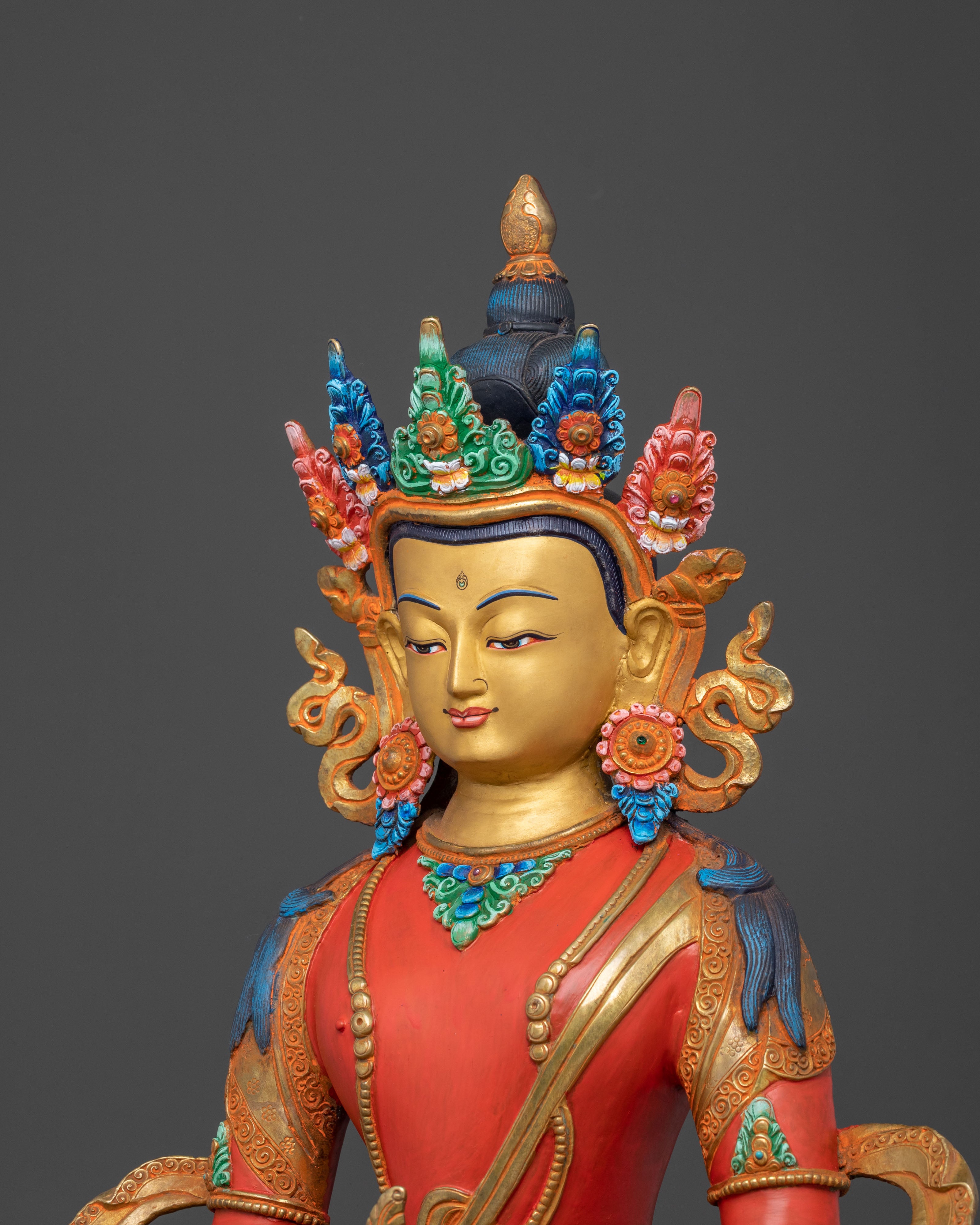 Amitayus Statue Tsepakme: 24K Gold Gilded Copper