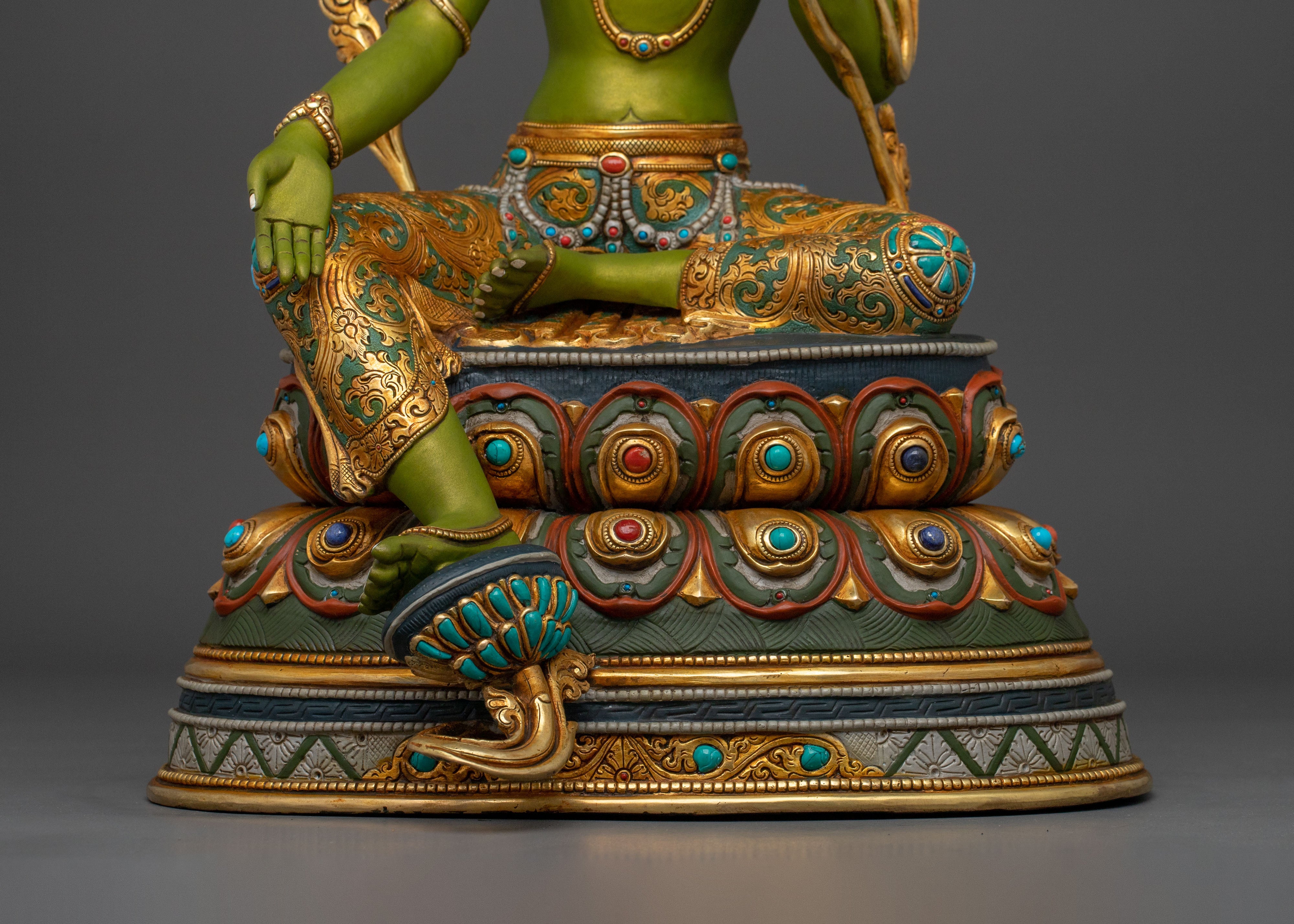 Green Tara Statue | Handcrafted 24K Gold Gilded Sculpture