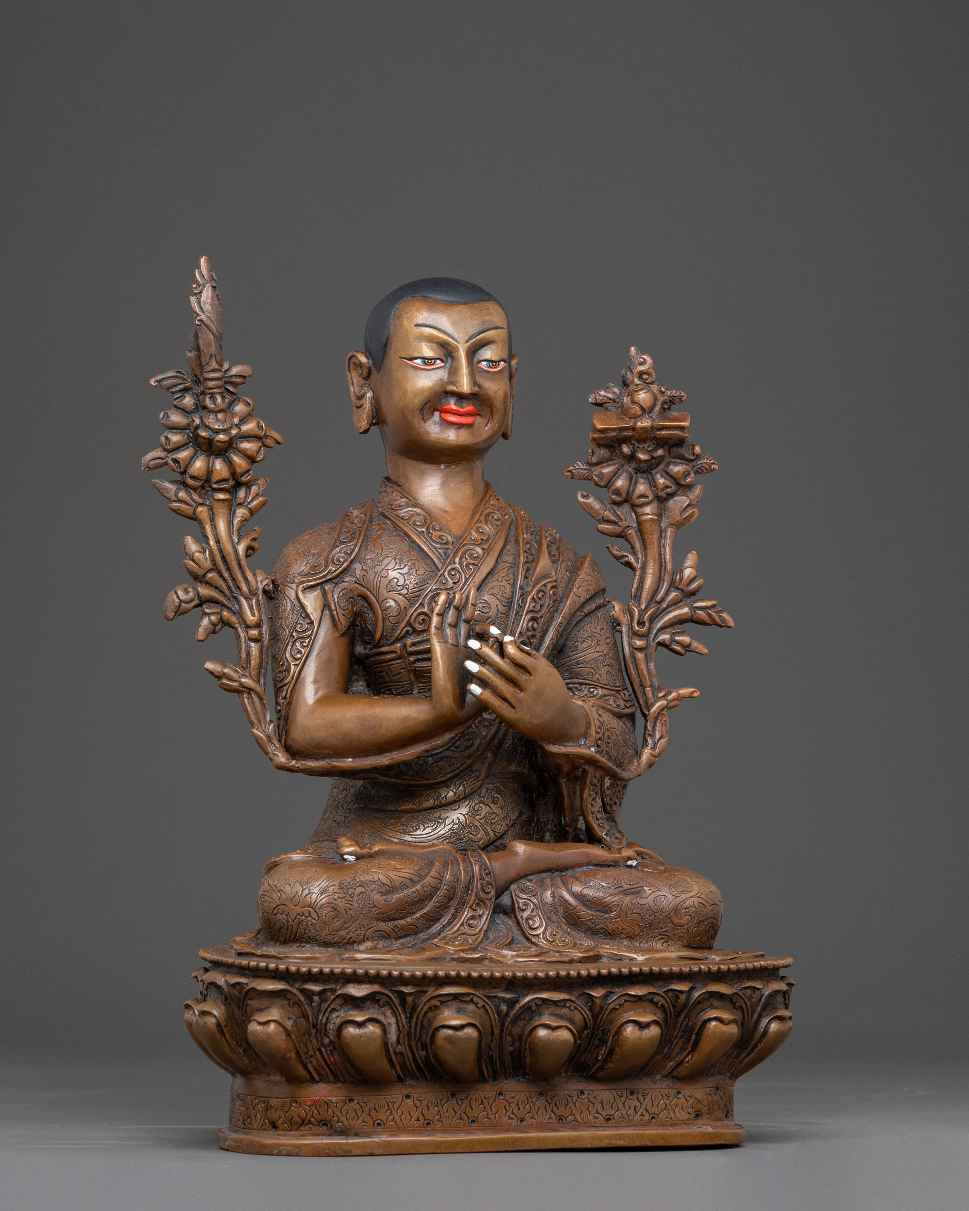 Oxidized Copper Tsongkhapa with Disciples Sacred Statue – Ancient Patina