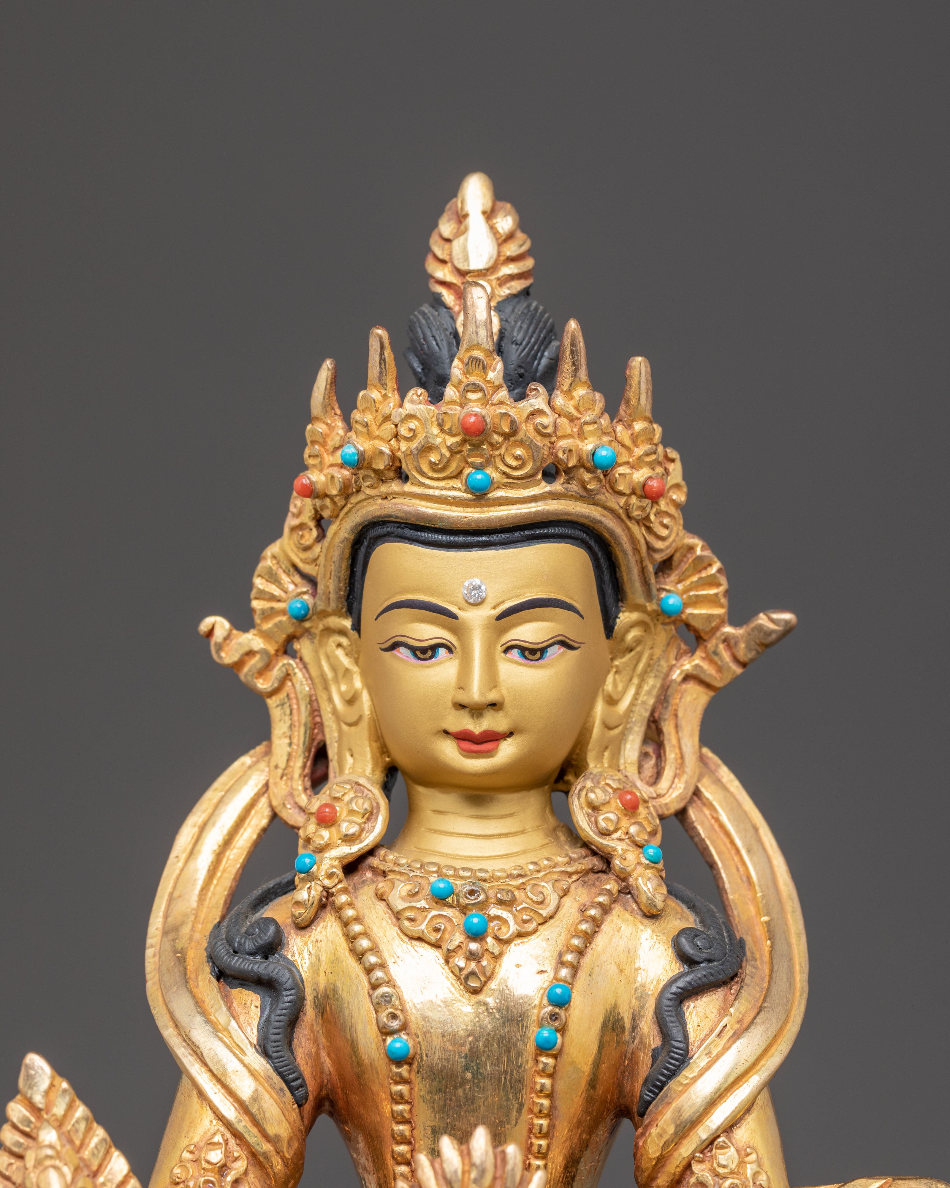 Handmade 24K Gold Glided Ksitigarbha Statue | Meditation and Spiritual Altar Decor