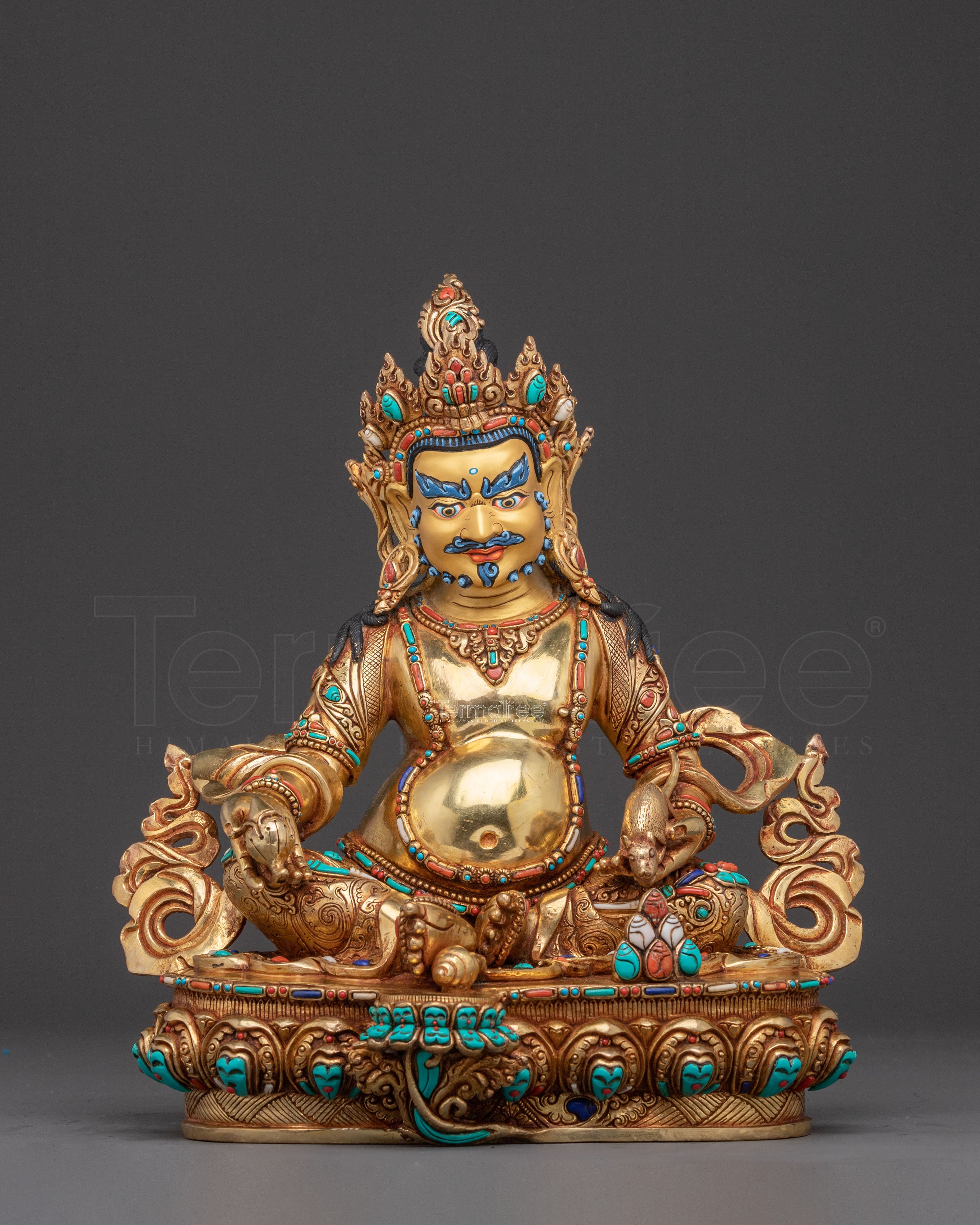 Statue of Dzambhala Buddhist Wealth God - 24K Gold Gilded Masterpiece