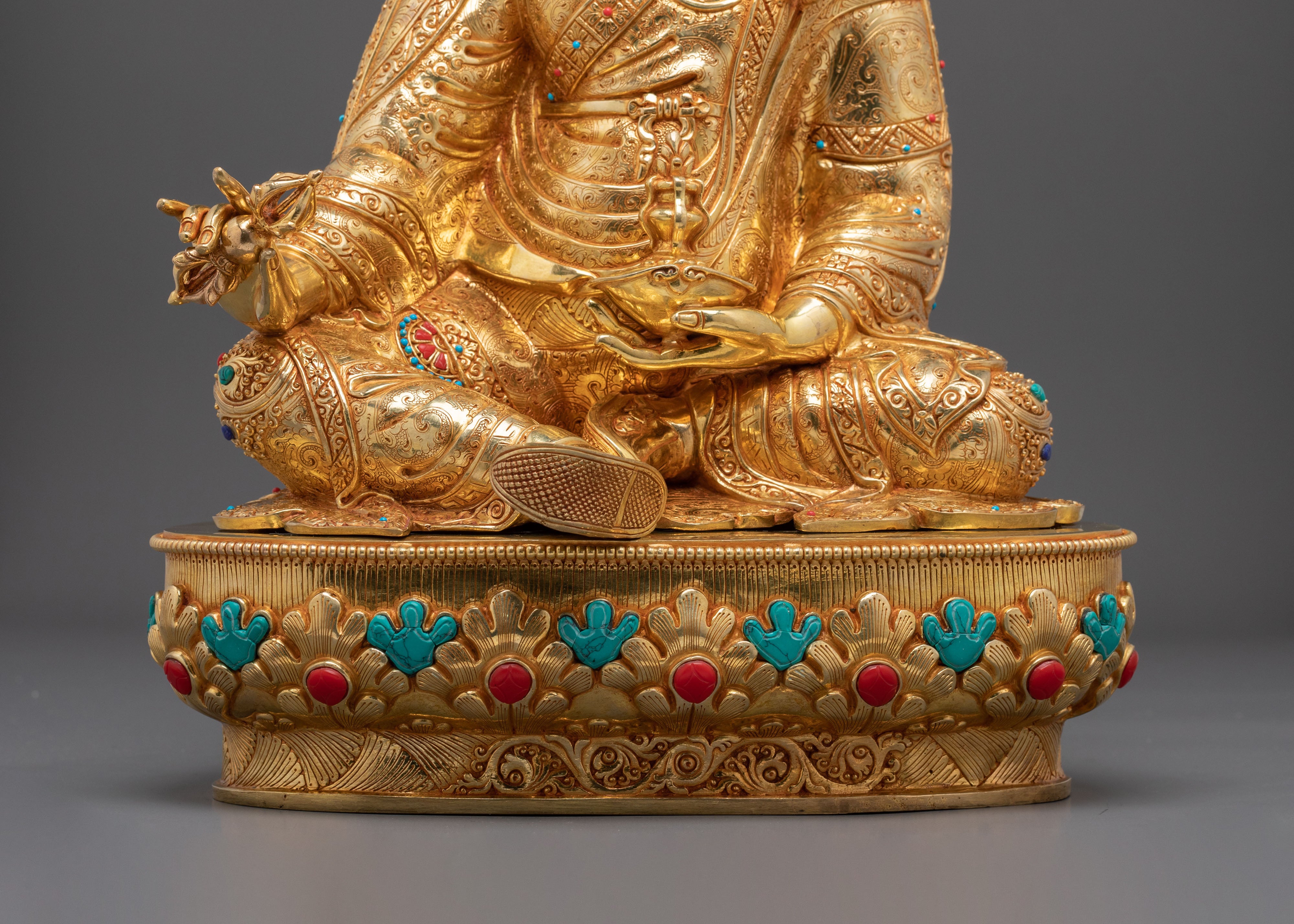 24K Gold Gilded Copper Figurine of Guru Rinpoche