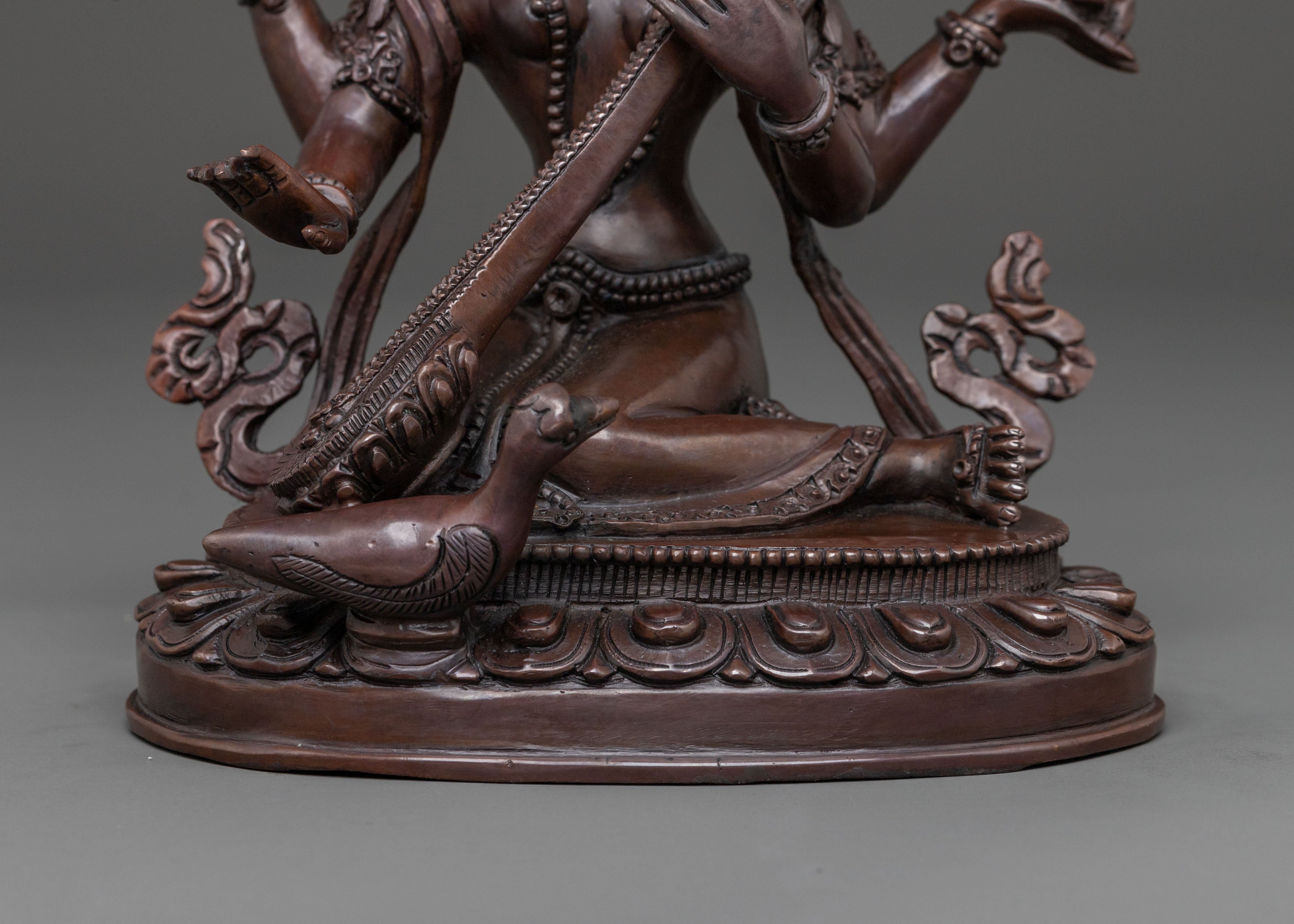 Saraswati Devi Spiritual Statue in Oxidized Copper