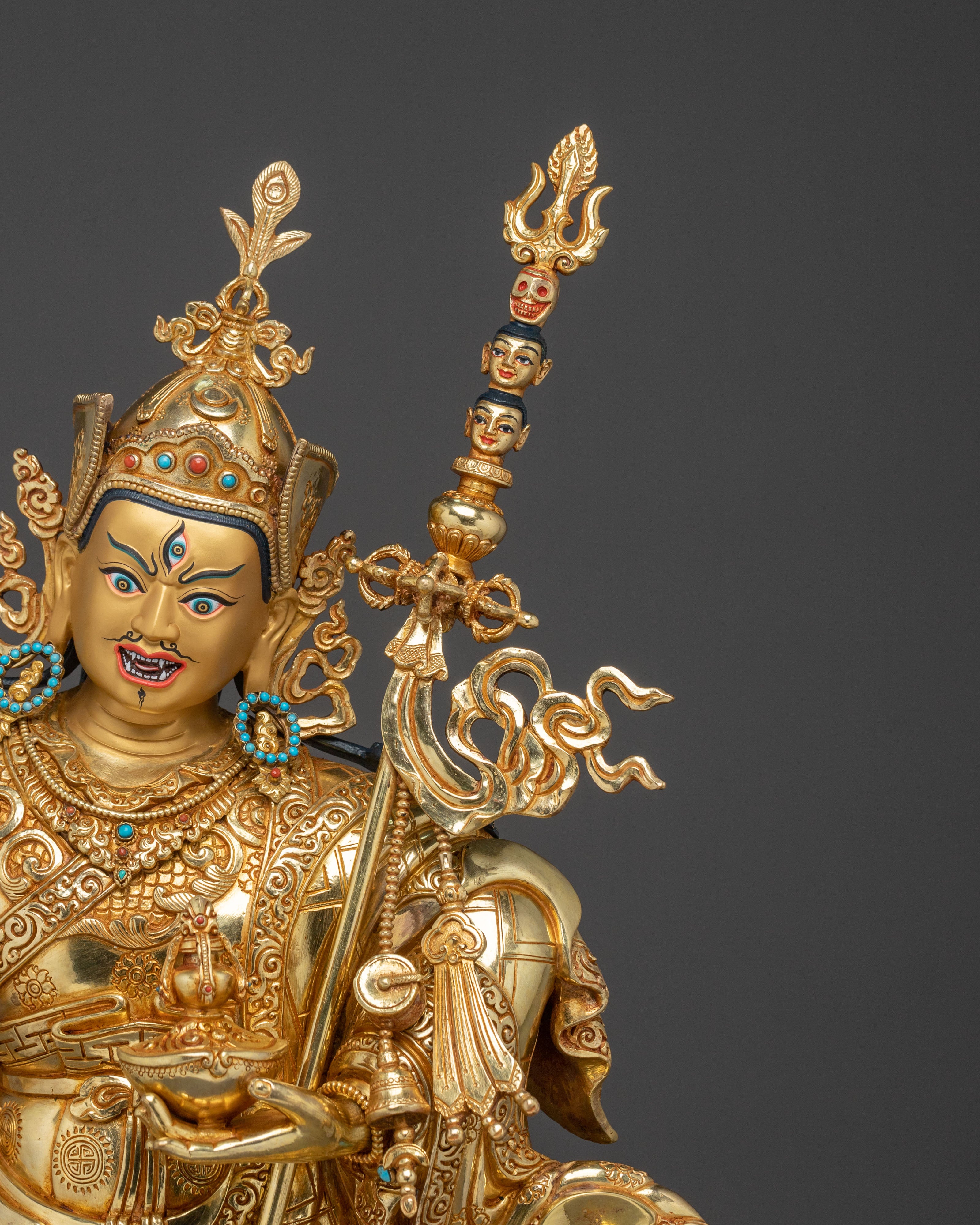 Standing Guru Rinpoche Sacred Sculpture | 24K Gold Gilded