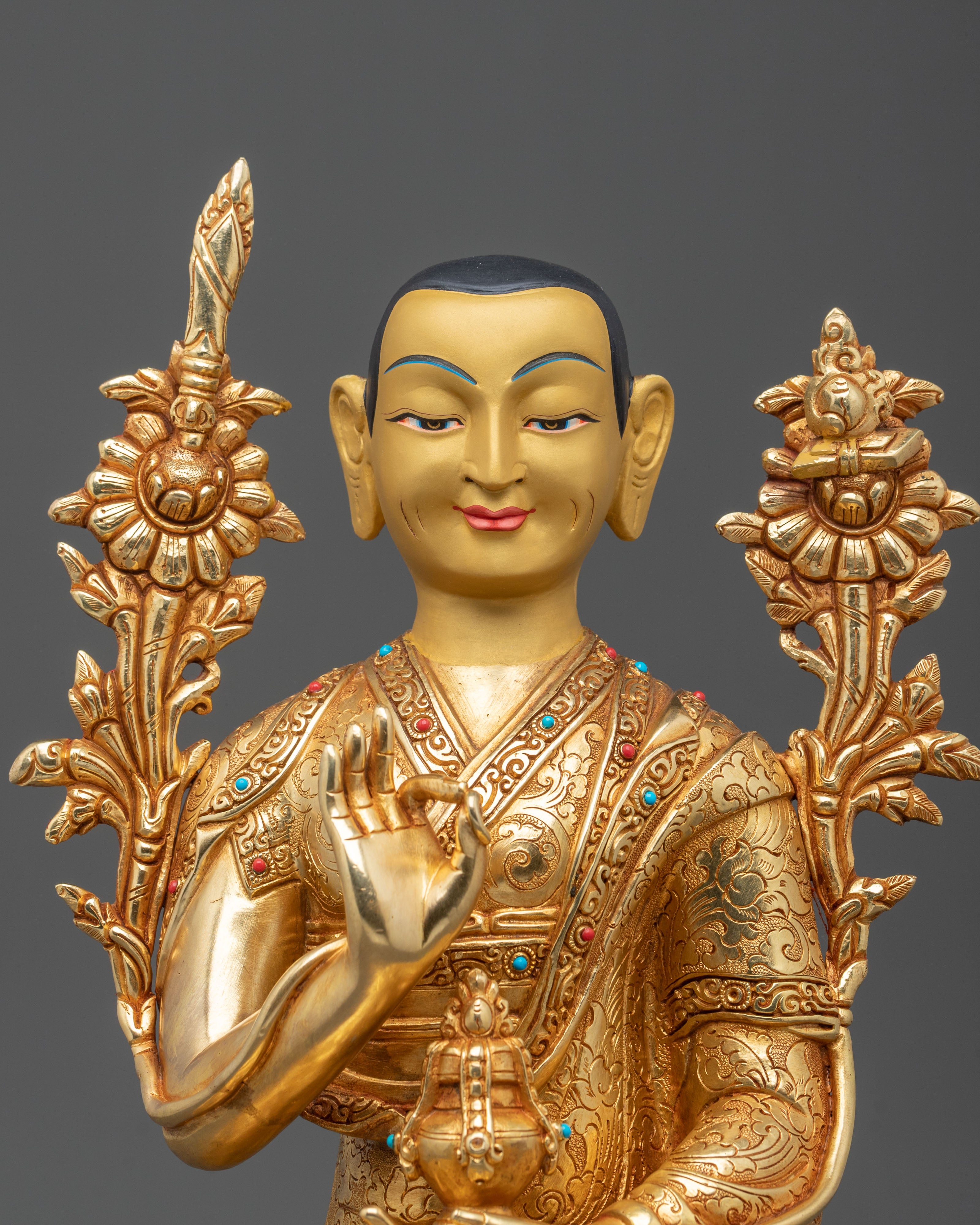 Tsongkhapa Spiritual Sculpture: Hand-Gilded Copper