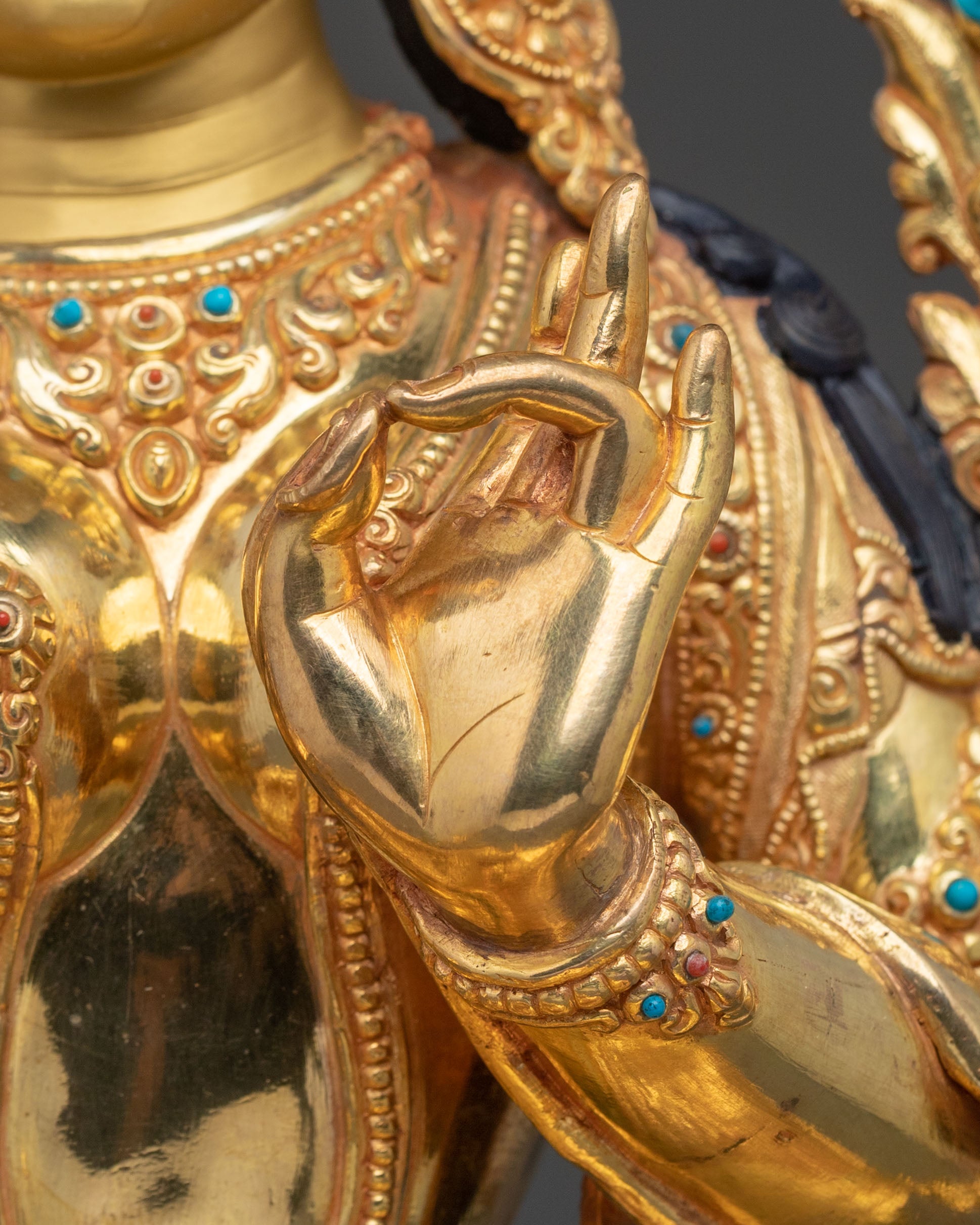 Green Tara Peaceful Statue | 24K Gold Gilded Guardian