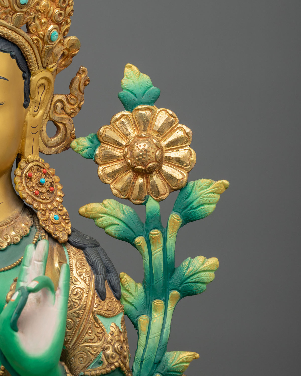 Green Tara Copper Statue with 24K Gold Gilding