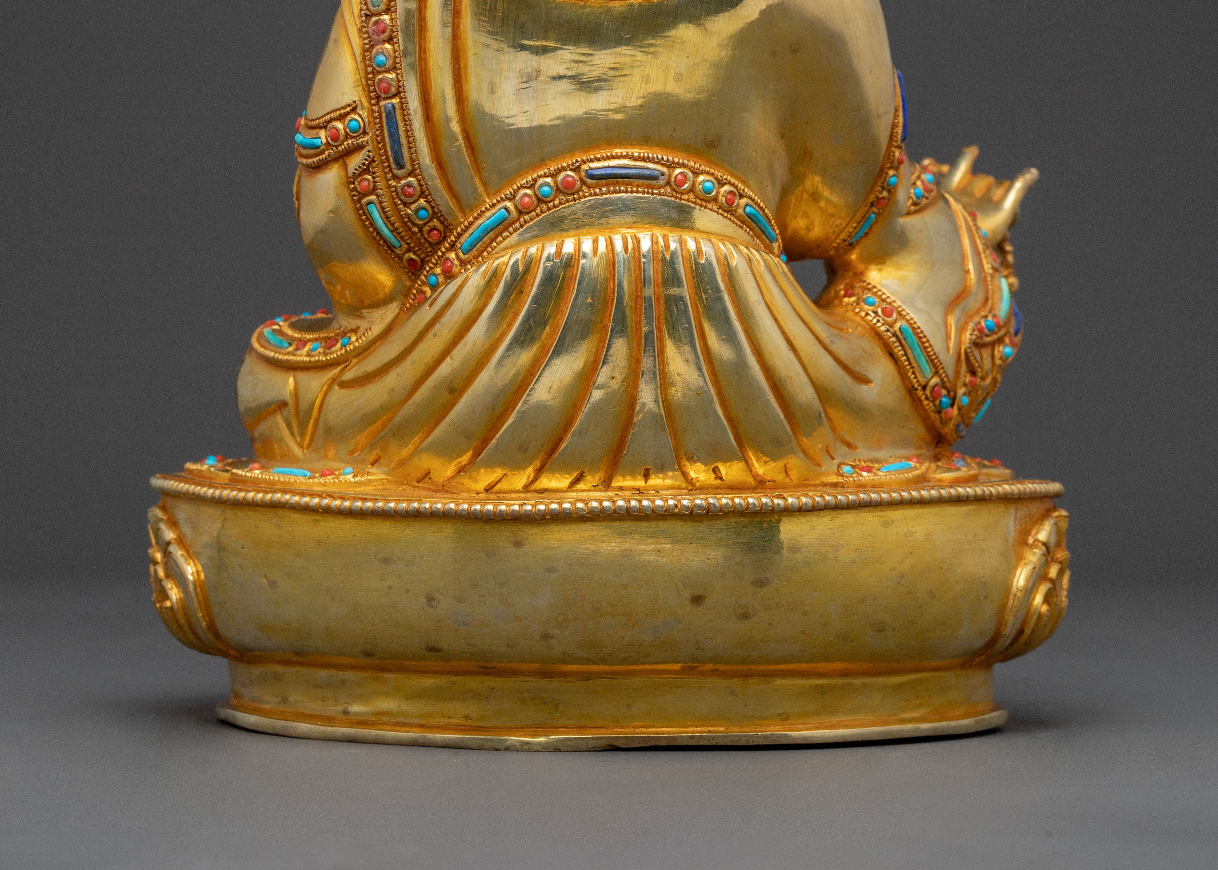 Sacred Guru Rinpoche Statue of Wisdom, Gilded Copper