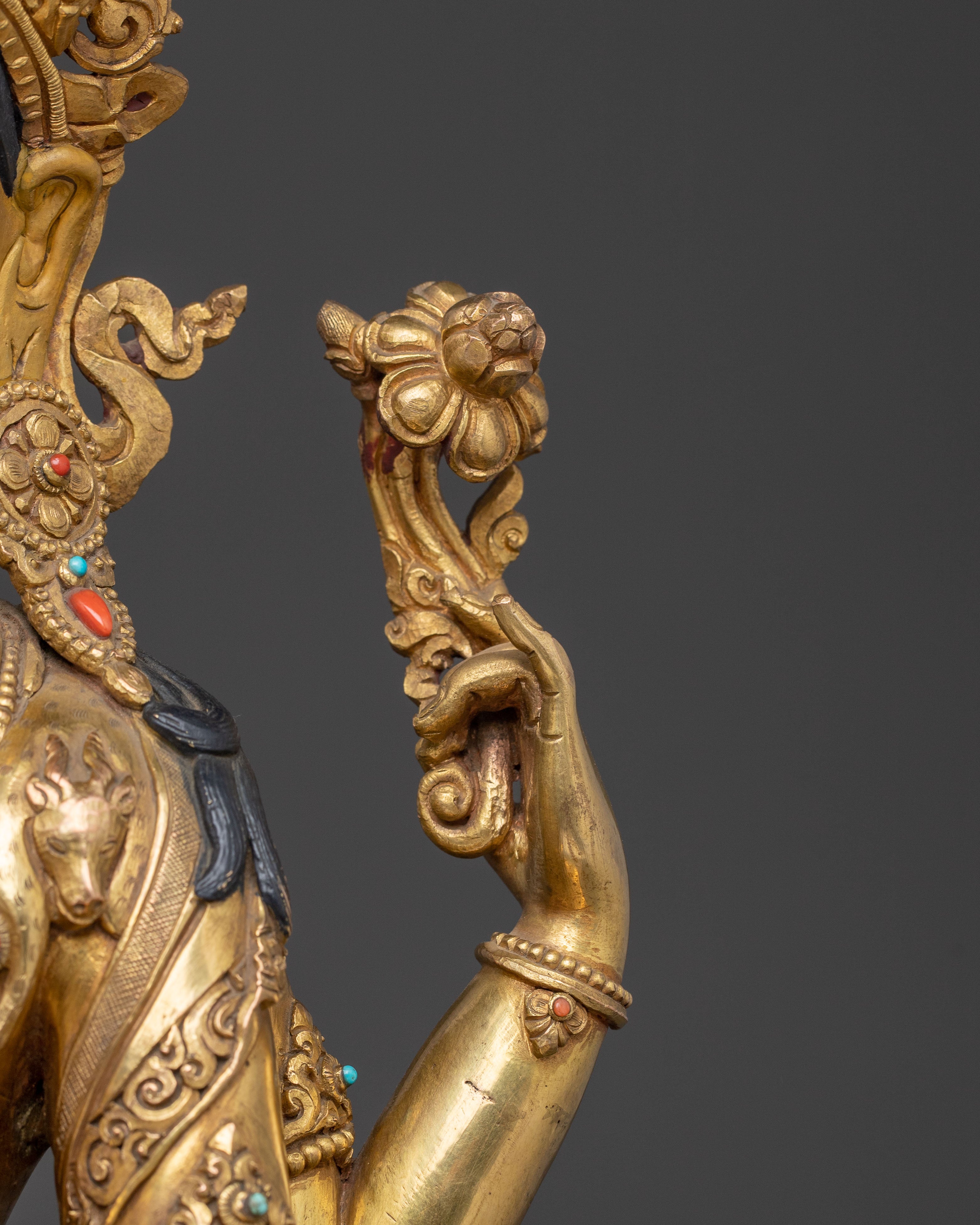 Handcrafted Chenrezig Golden Statue | Tibetan Bodhisattva of Compassion
