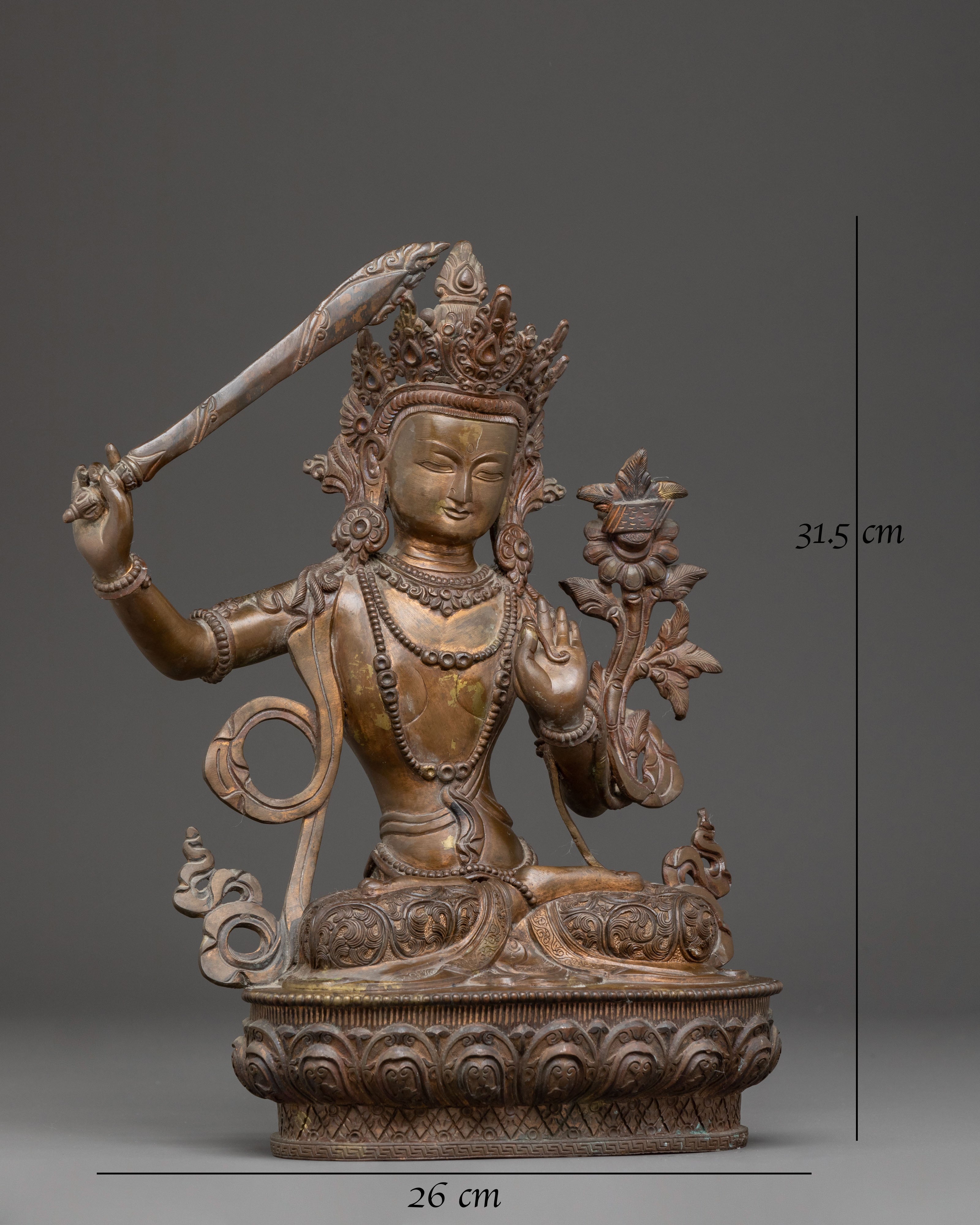 Tibetan Manjushri Buddha Statue – Antique Oxidized Copper