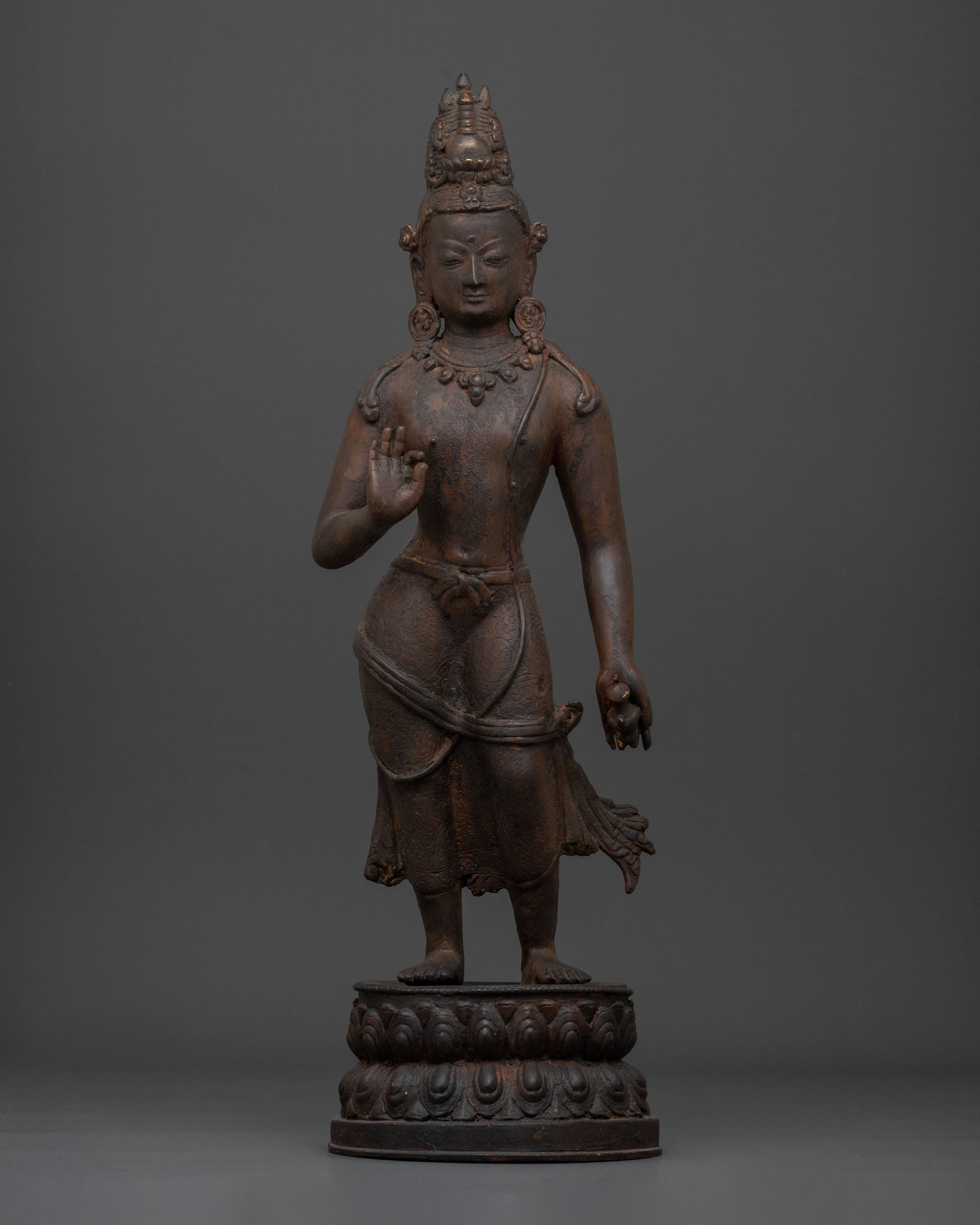 Maitreya Buddha Sacred Sculpture with Antique Finish