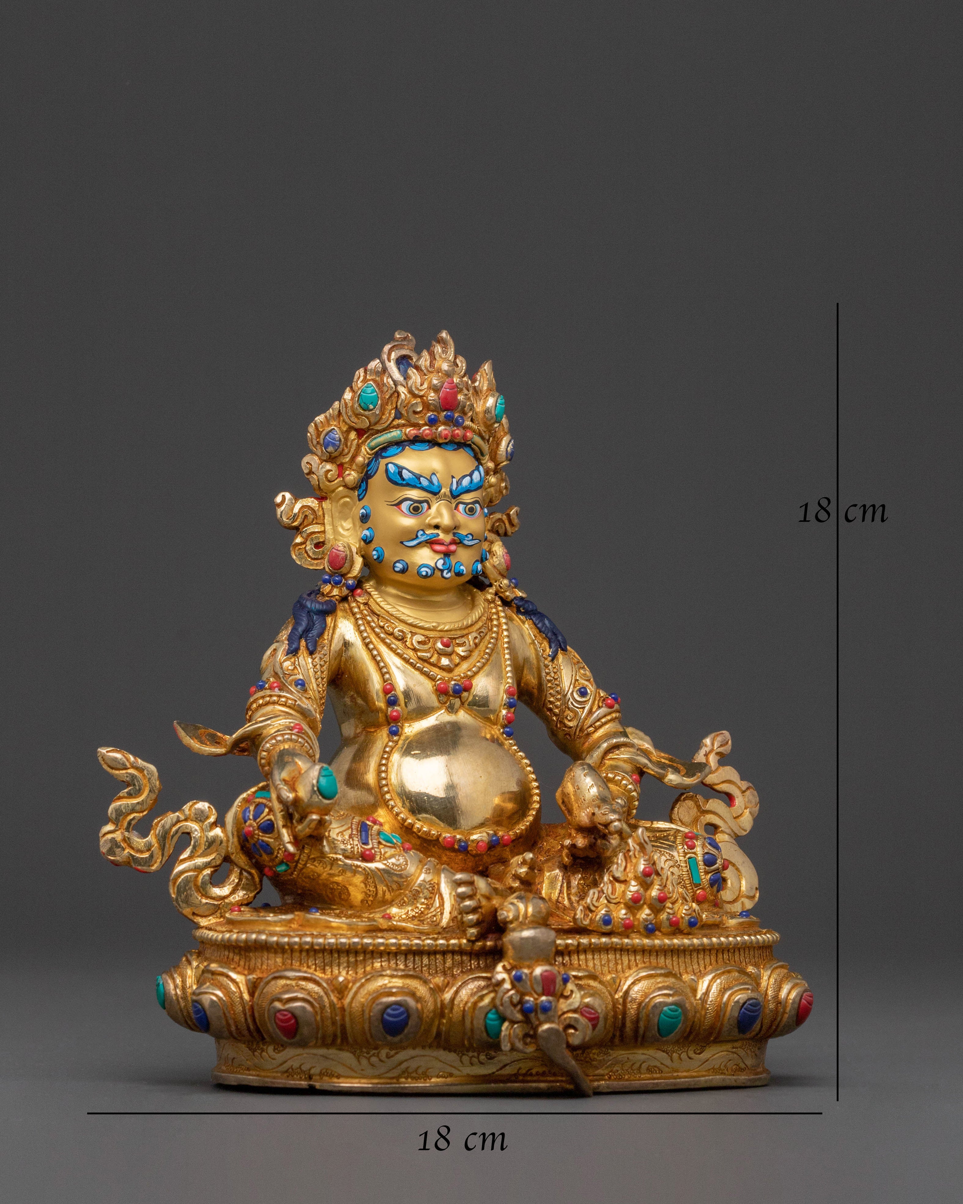 Holy Statue of Dzambhala | Exquisite 24K Gilded Copper Statue