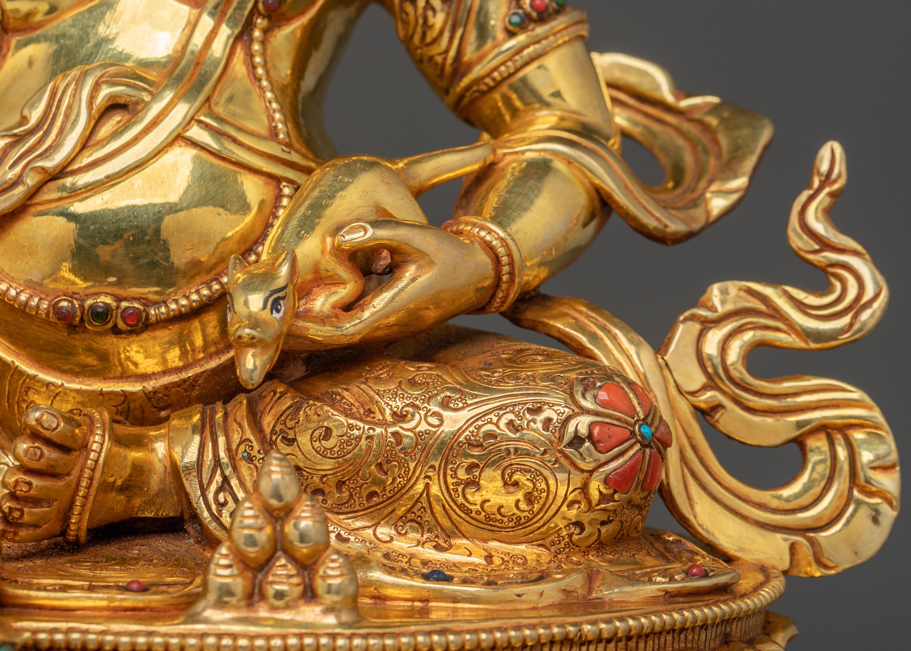 Dzambhala Statue on Throne | Sacred Tibetan Figurine