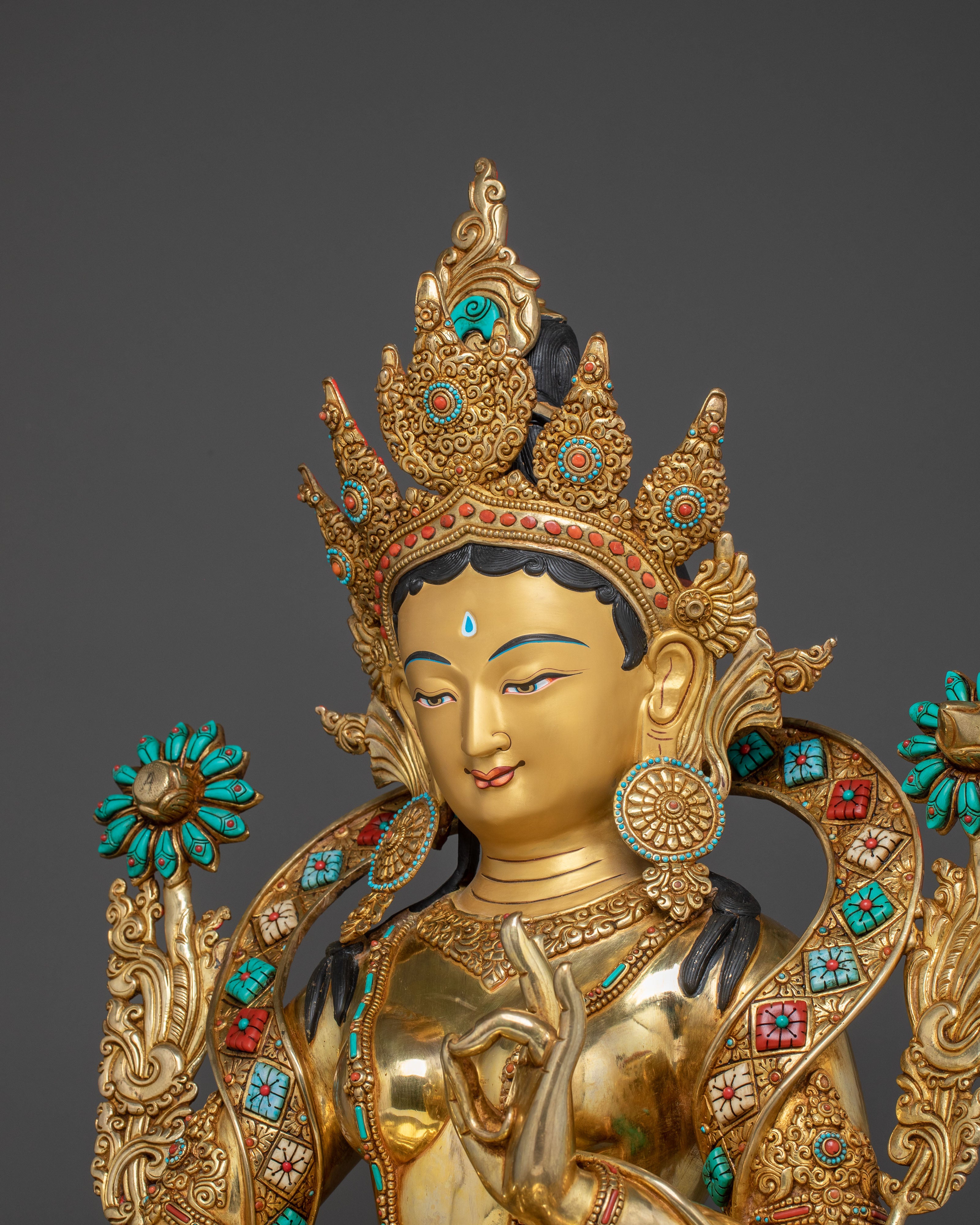 Life Size Green Tara Statue - 24K Gold Gilded