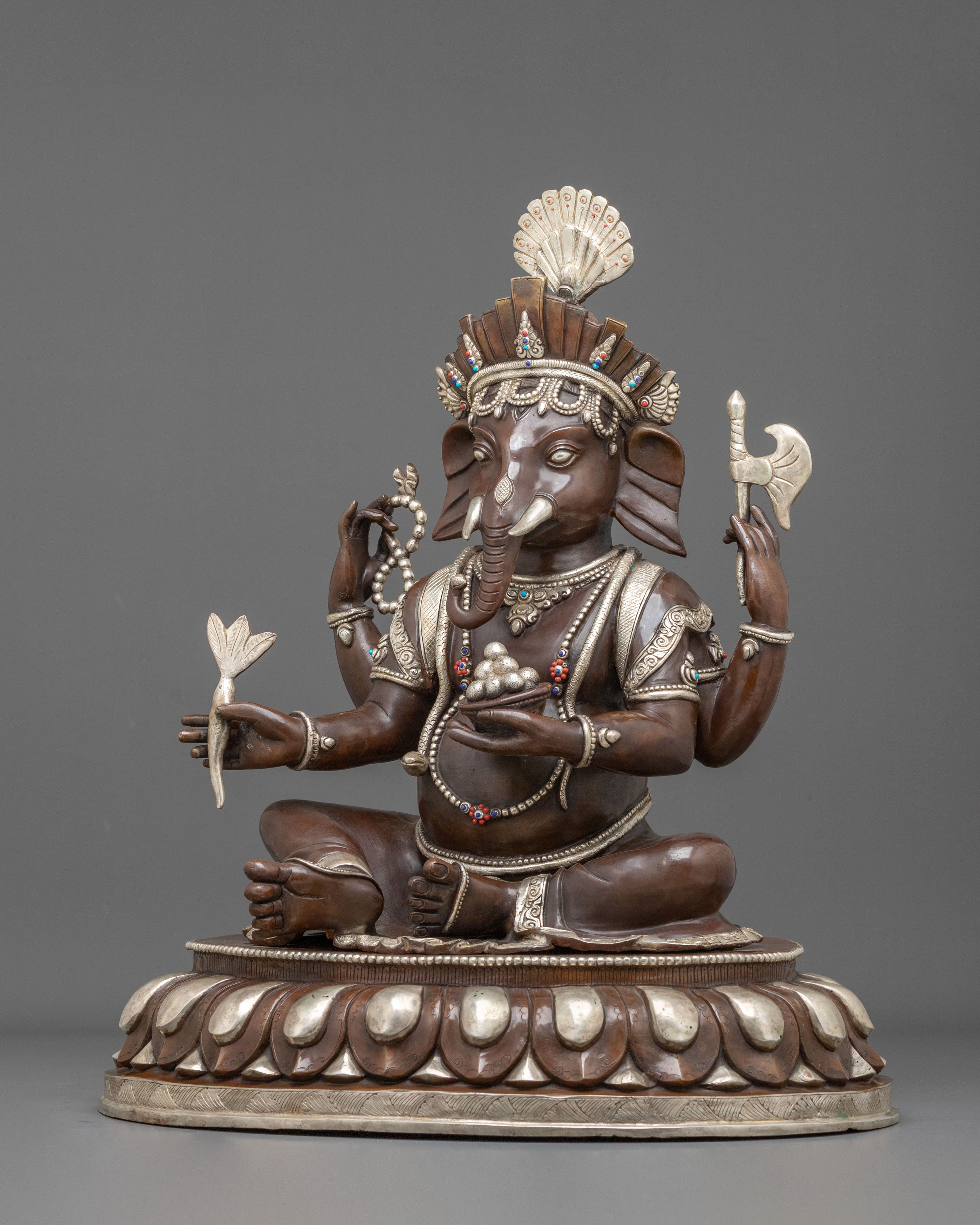 Oxidized Copper Ganesh Statue | Silver-Plated Hindu Deity Sculpture