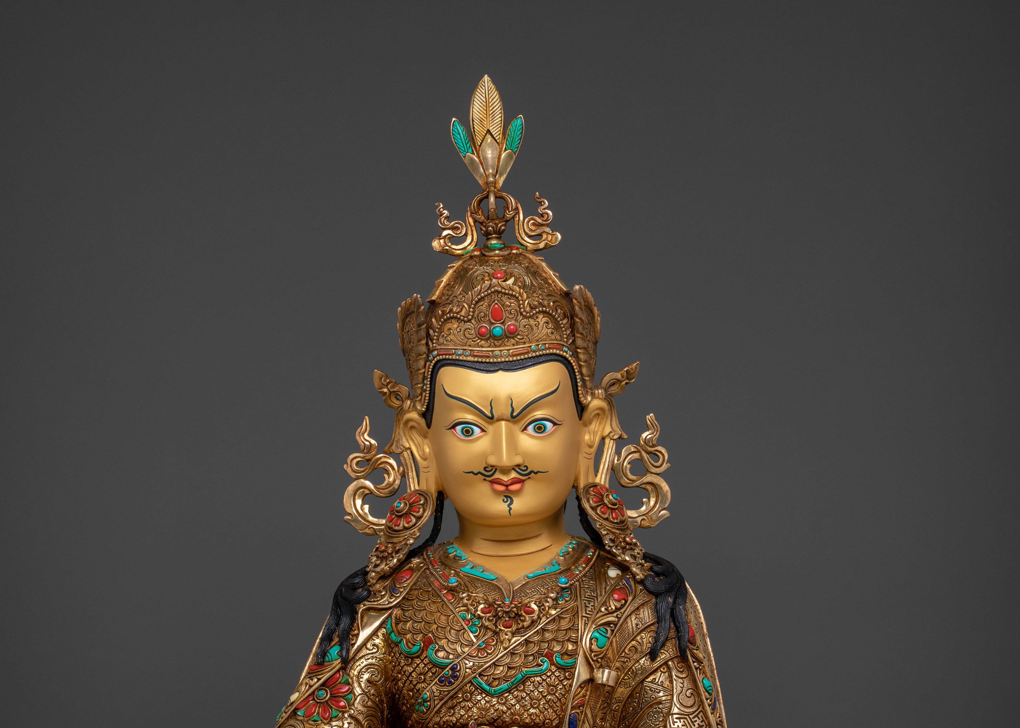 Exquisite 24K Gold Gilded Guru Rinpoche Statue of Spiritual Power