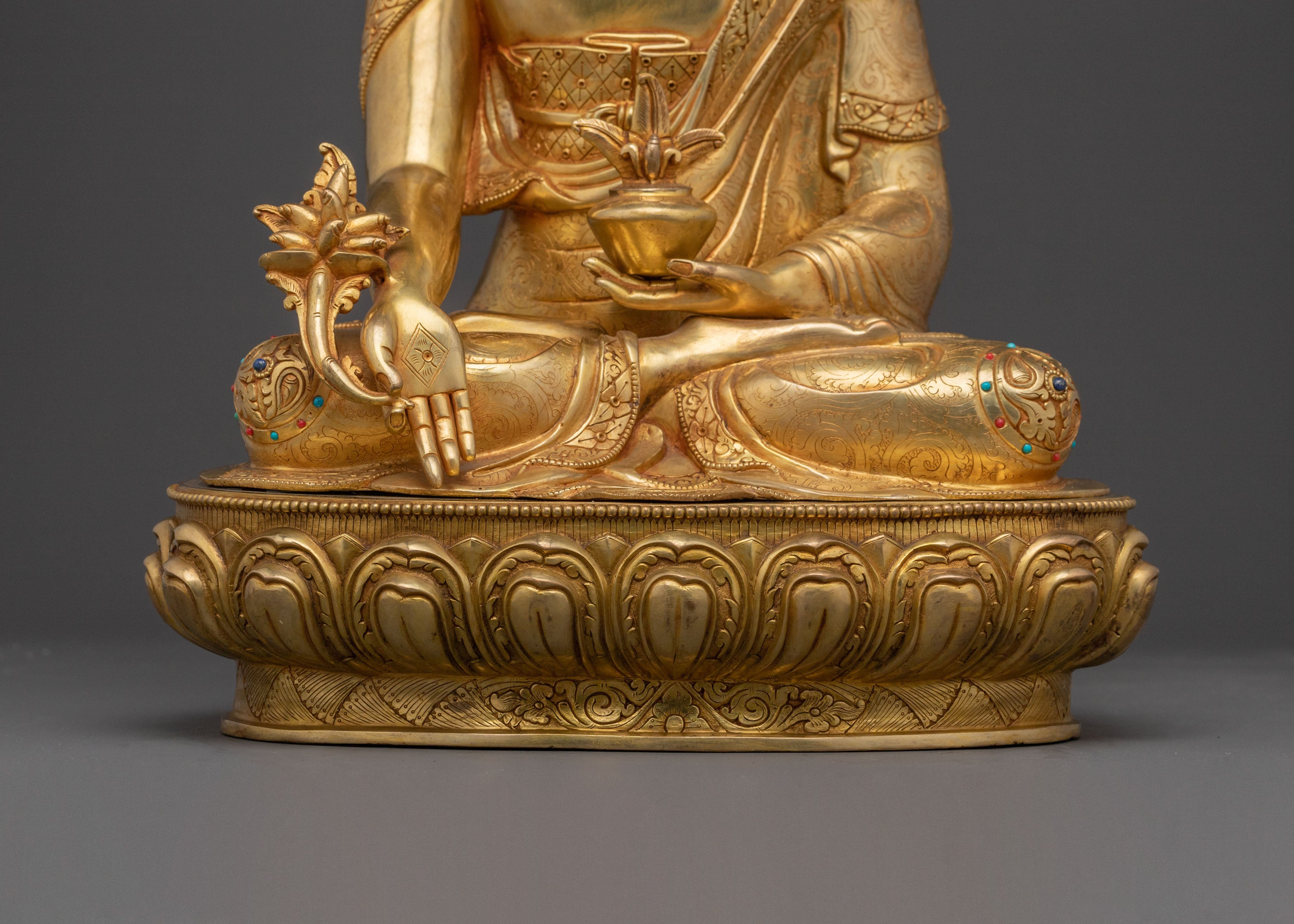 Handcrafted Medicine Buddha Sacred Statue | 24K Gold Gilded