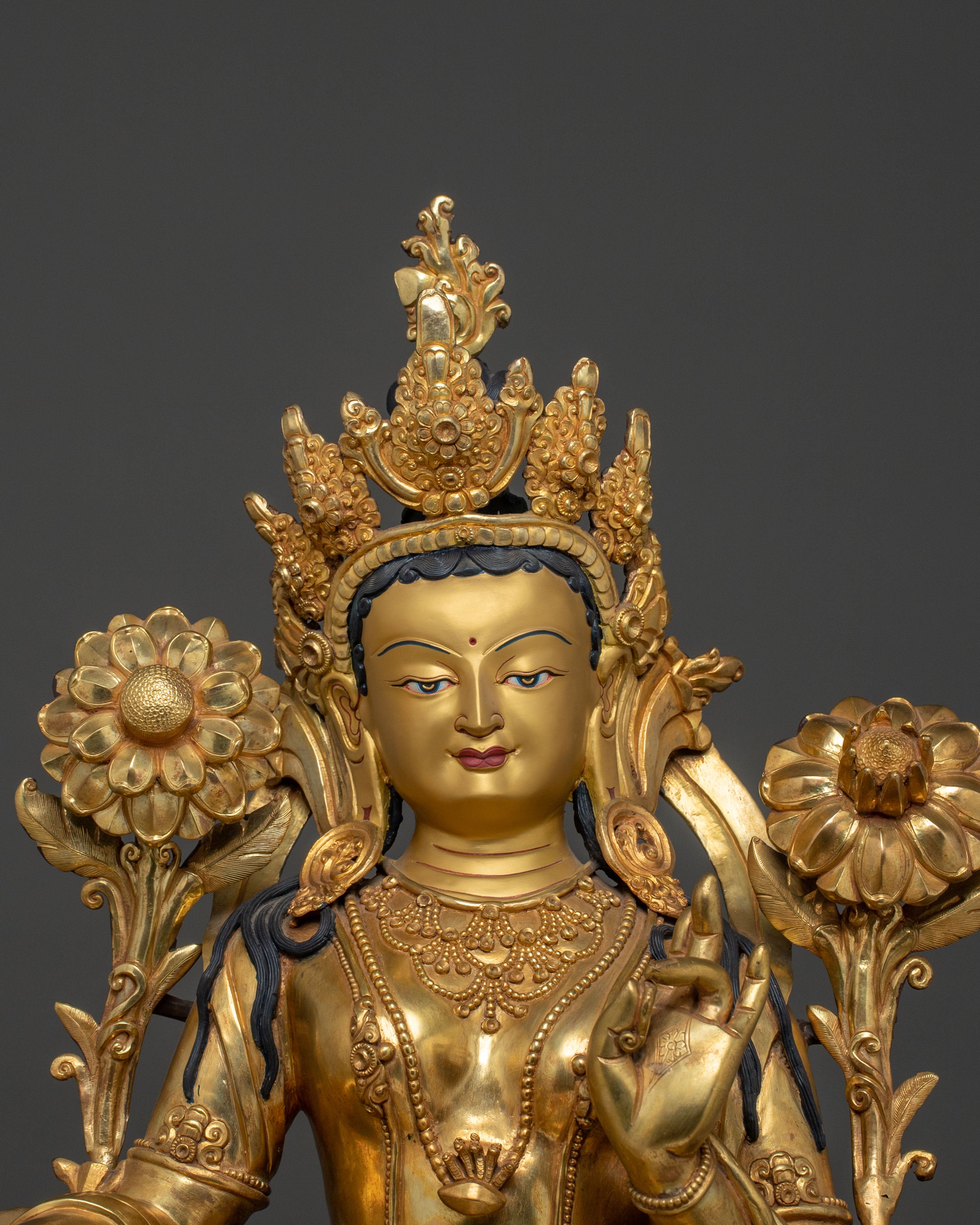 Green Tara On Throne: Goddess of Compassion, Healing & Protection