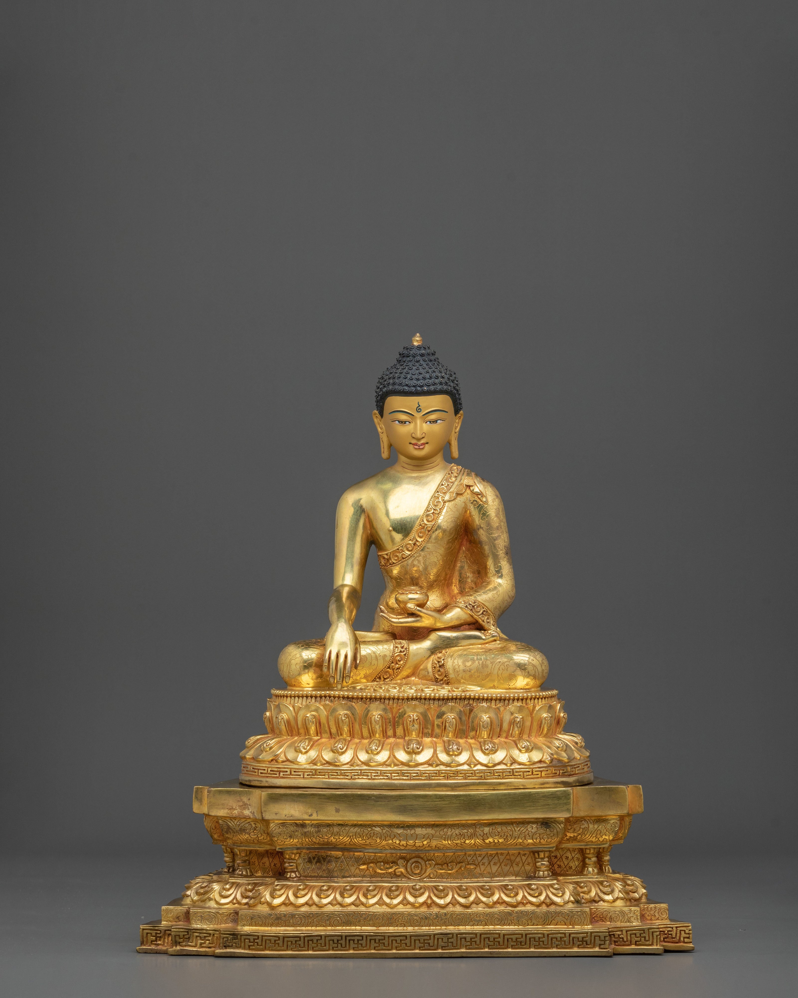 Shakyamuni Buddha Figurine Seated on a Throne | Golden Statue