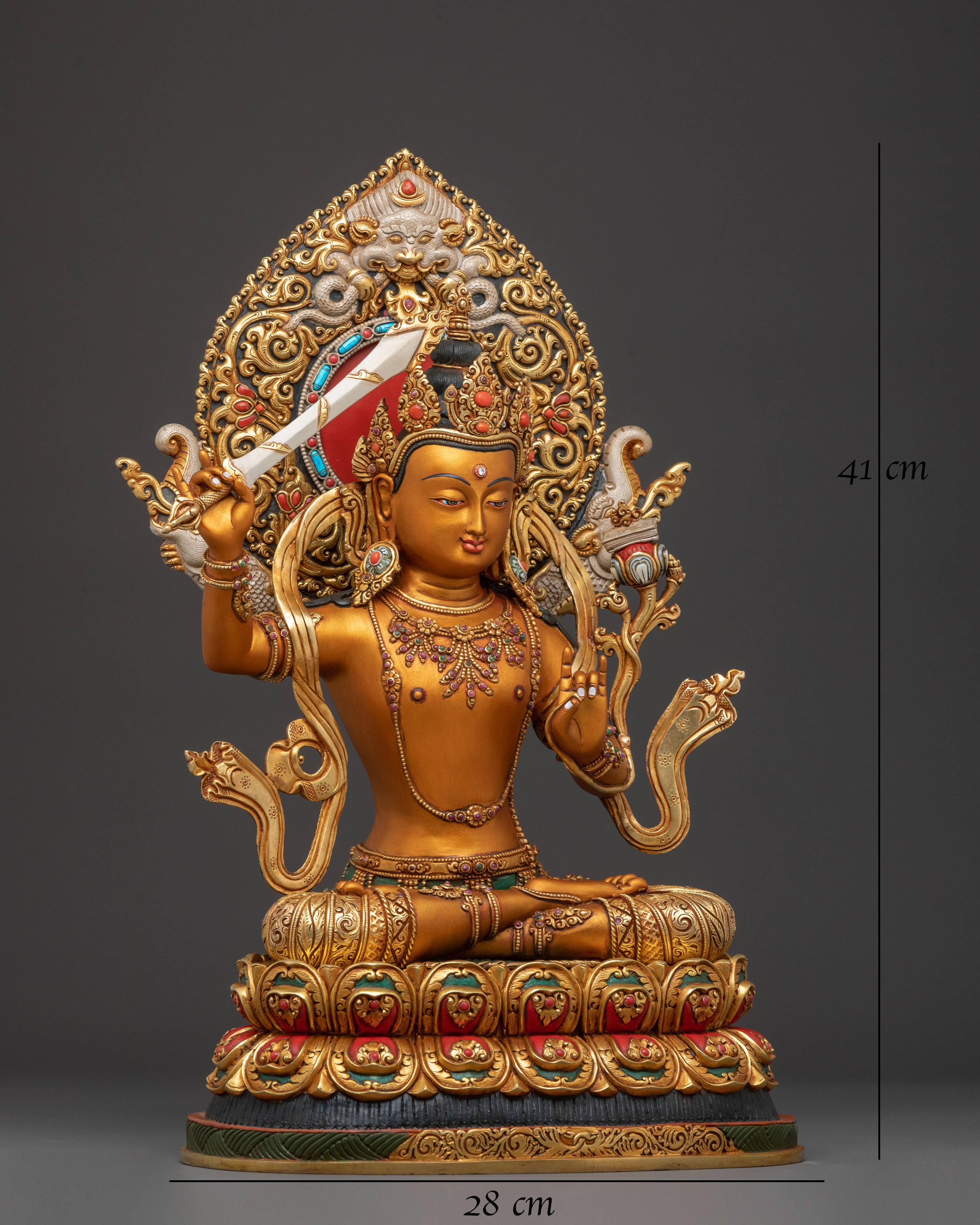 Golden Manjushri Statue: Flame of Wisdom