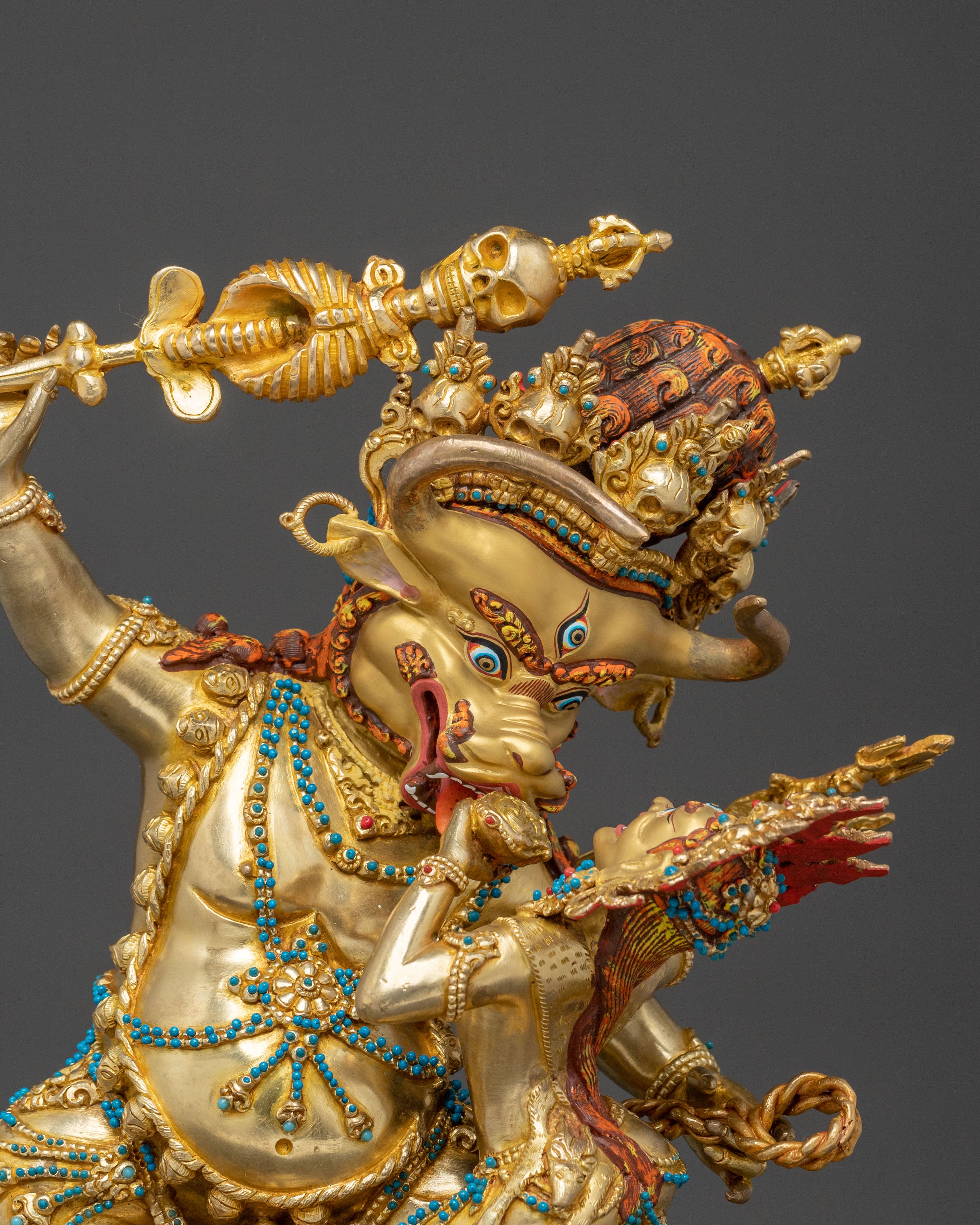 Yama Dharmaraja Sacred Statue: 24K Gold Gilded Protector