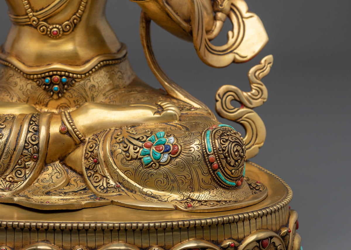 Manjushri Sacred Copper Statue | 24K Gold Gilded Wisdom Bodhisattva Sculpture