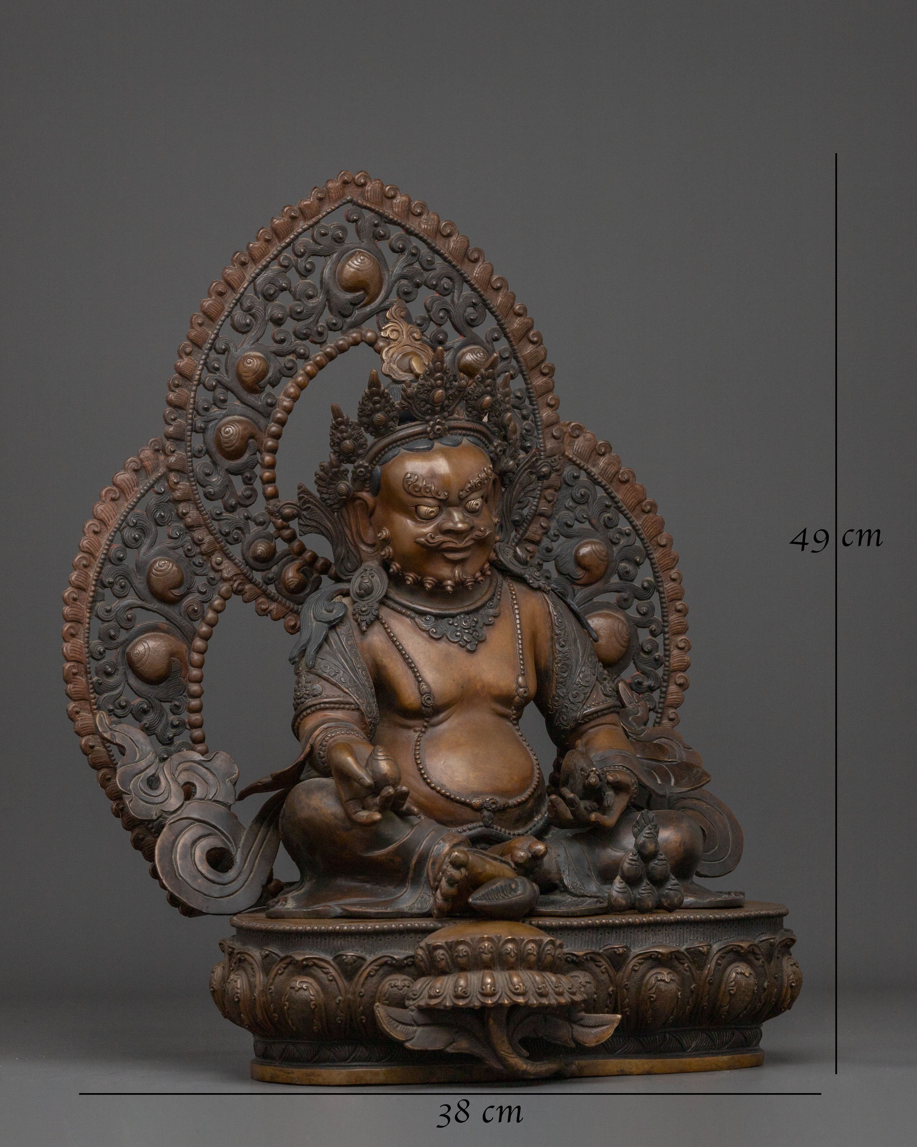 Tibetan Buddhist Dzambhala Statue: Oxidized Copper
