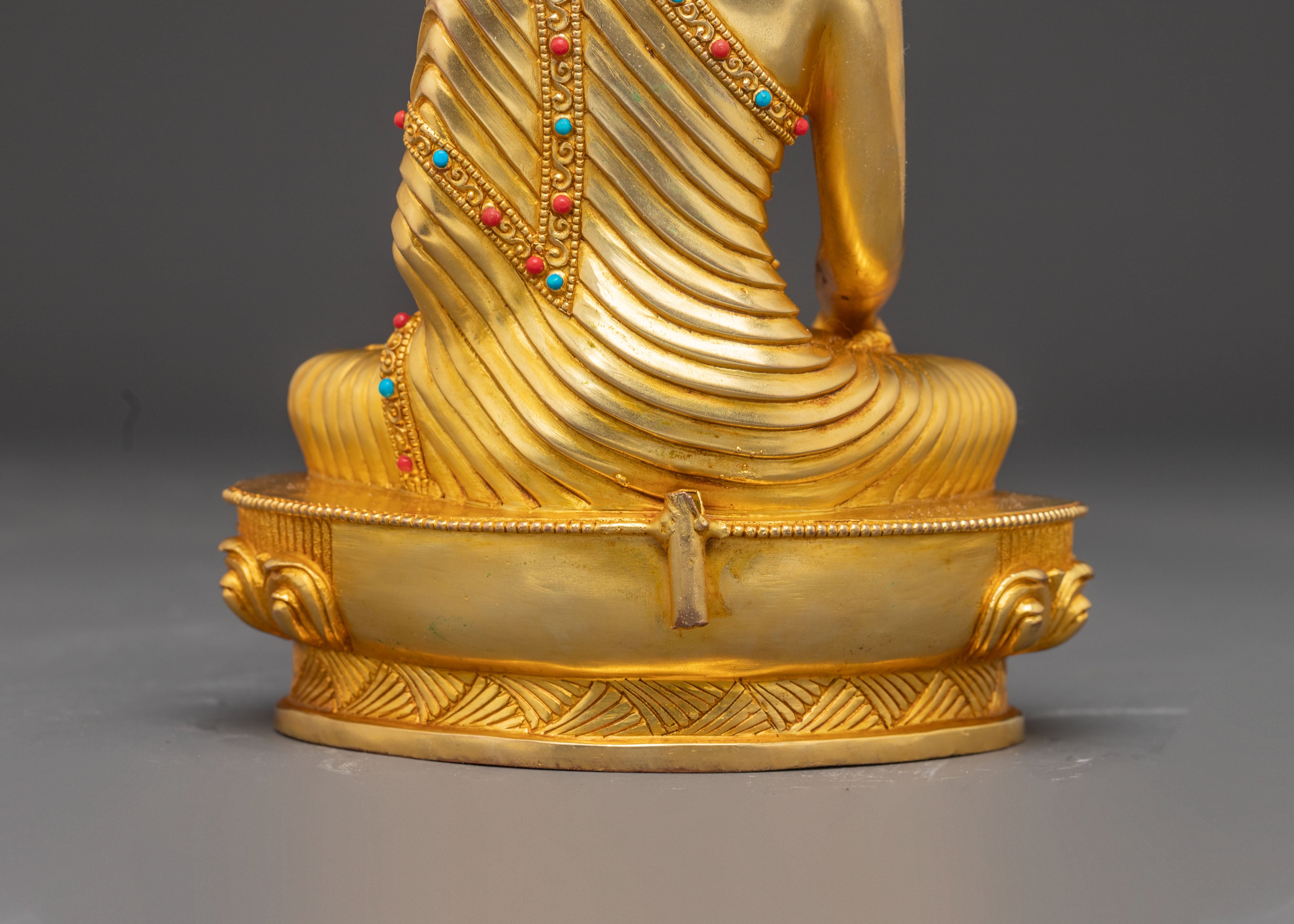 Himalayan Handmade Three Buddha Statue Set: 24K Gold Gilded