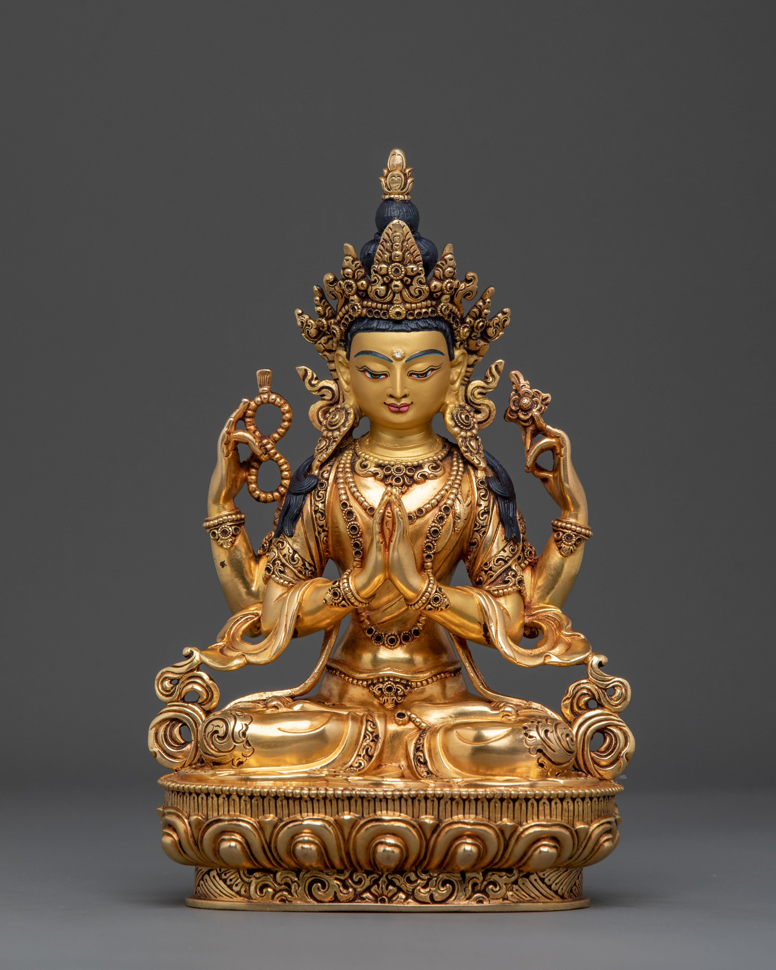 Chenrezig, Hand-Gilded Copper Statue