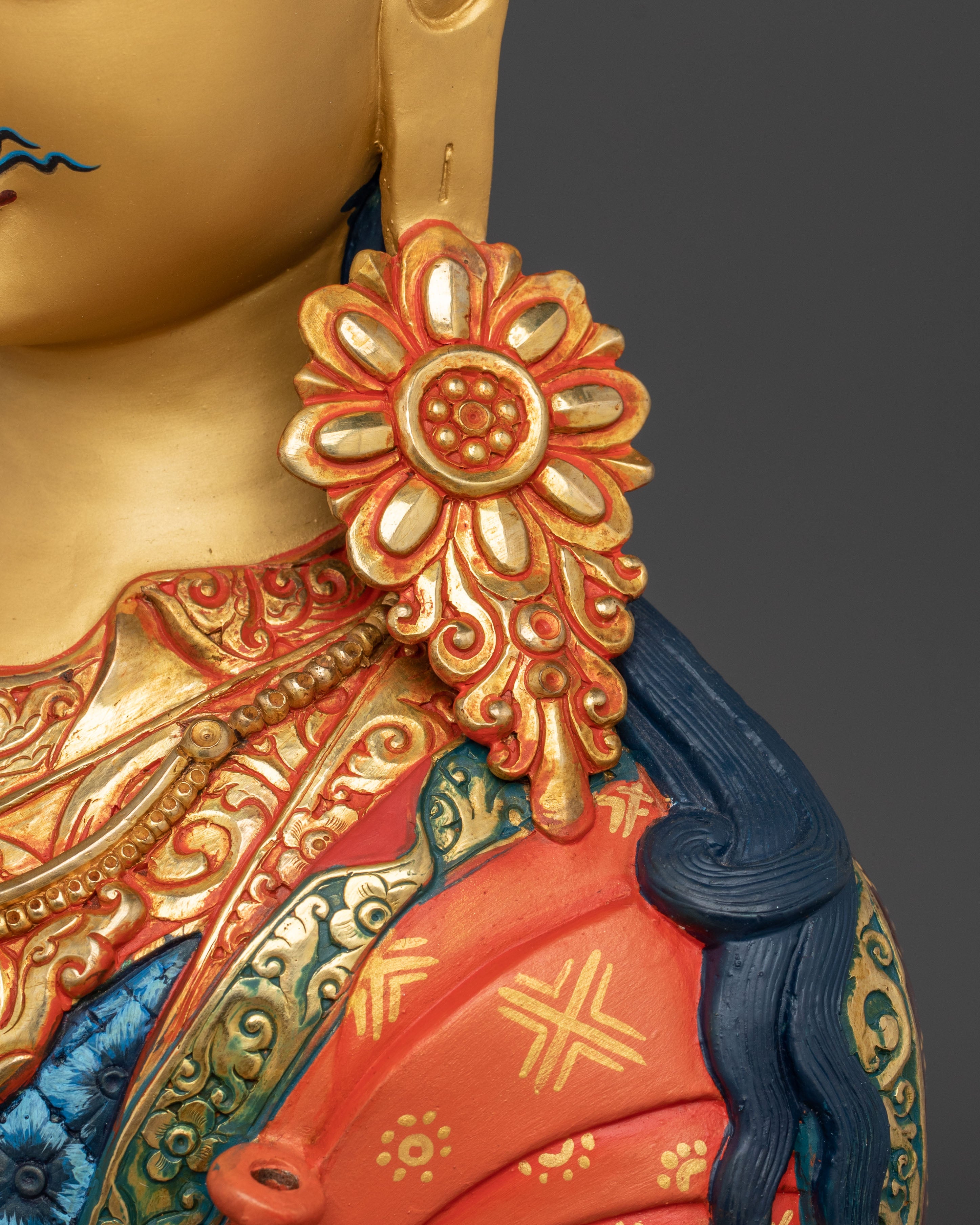 Guru Rinpoche Spiritual Figurine | Exquisite 24K Gilded Statue