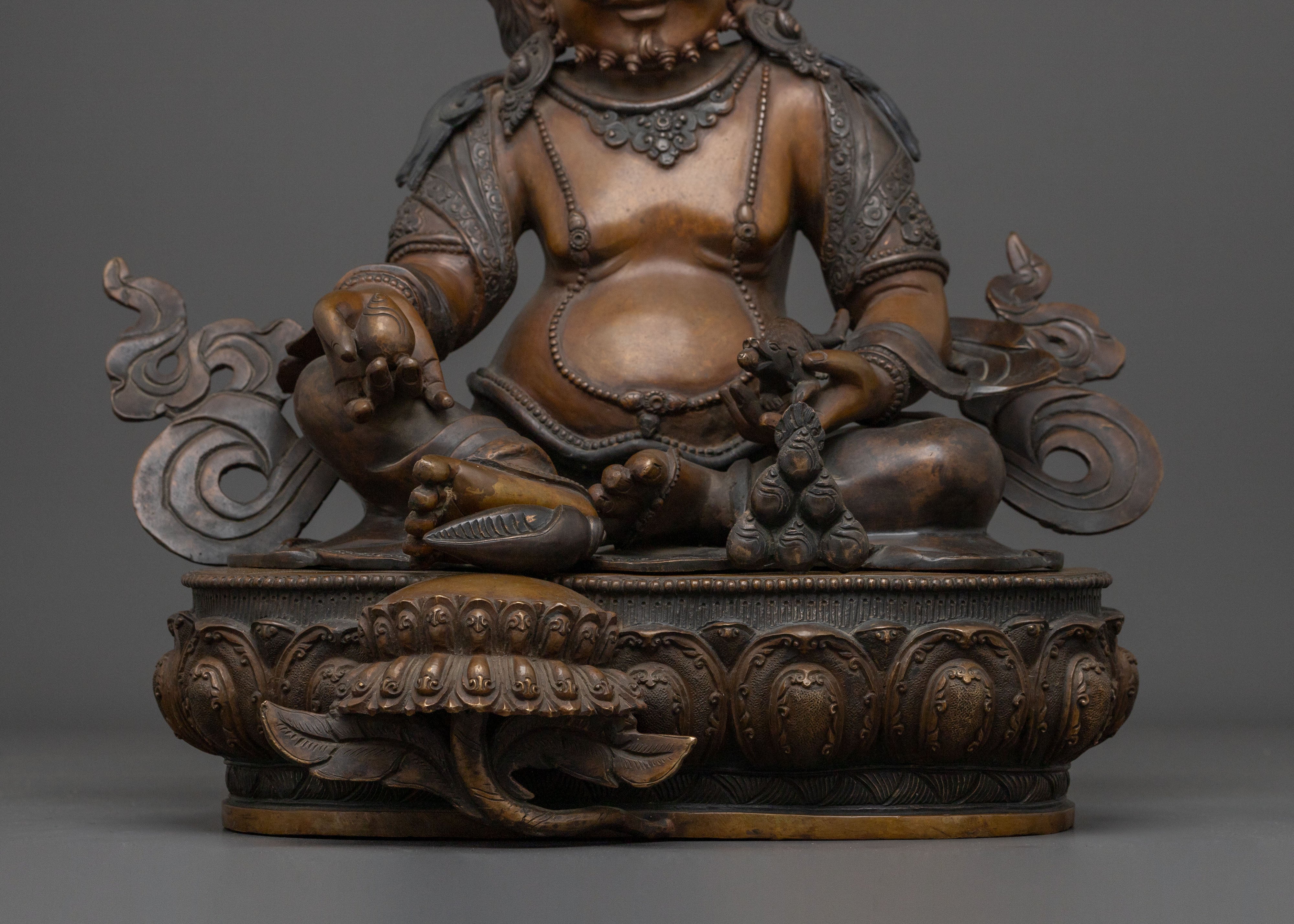 Tibetan Buddhist Dzambhala Statue: Oxidized Copper