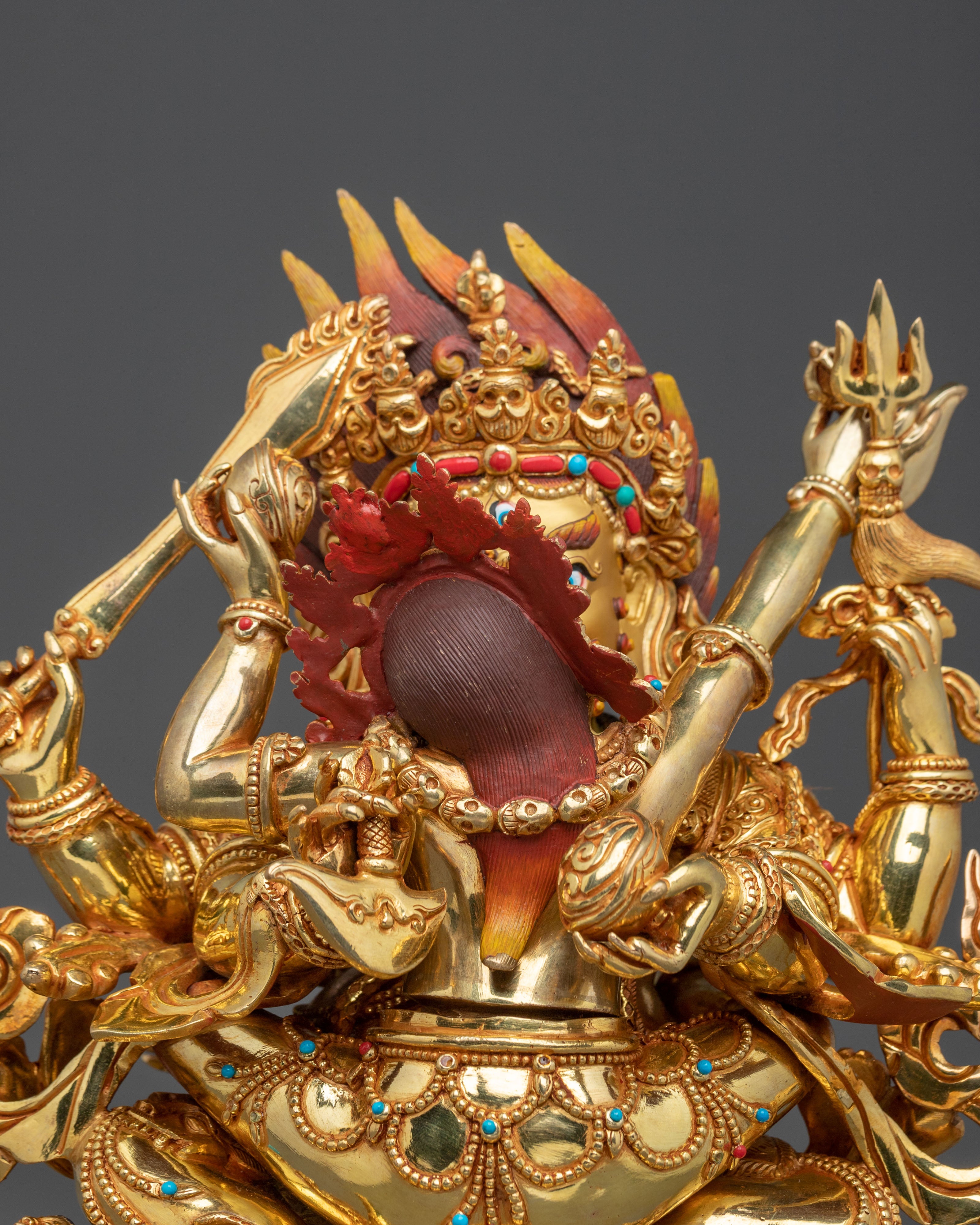 Chaturbhuja Mahakala With Consort Statue: Protector of Dharma
