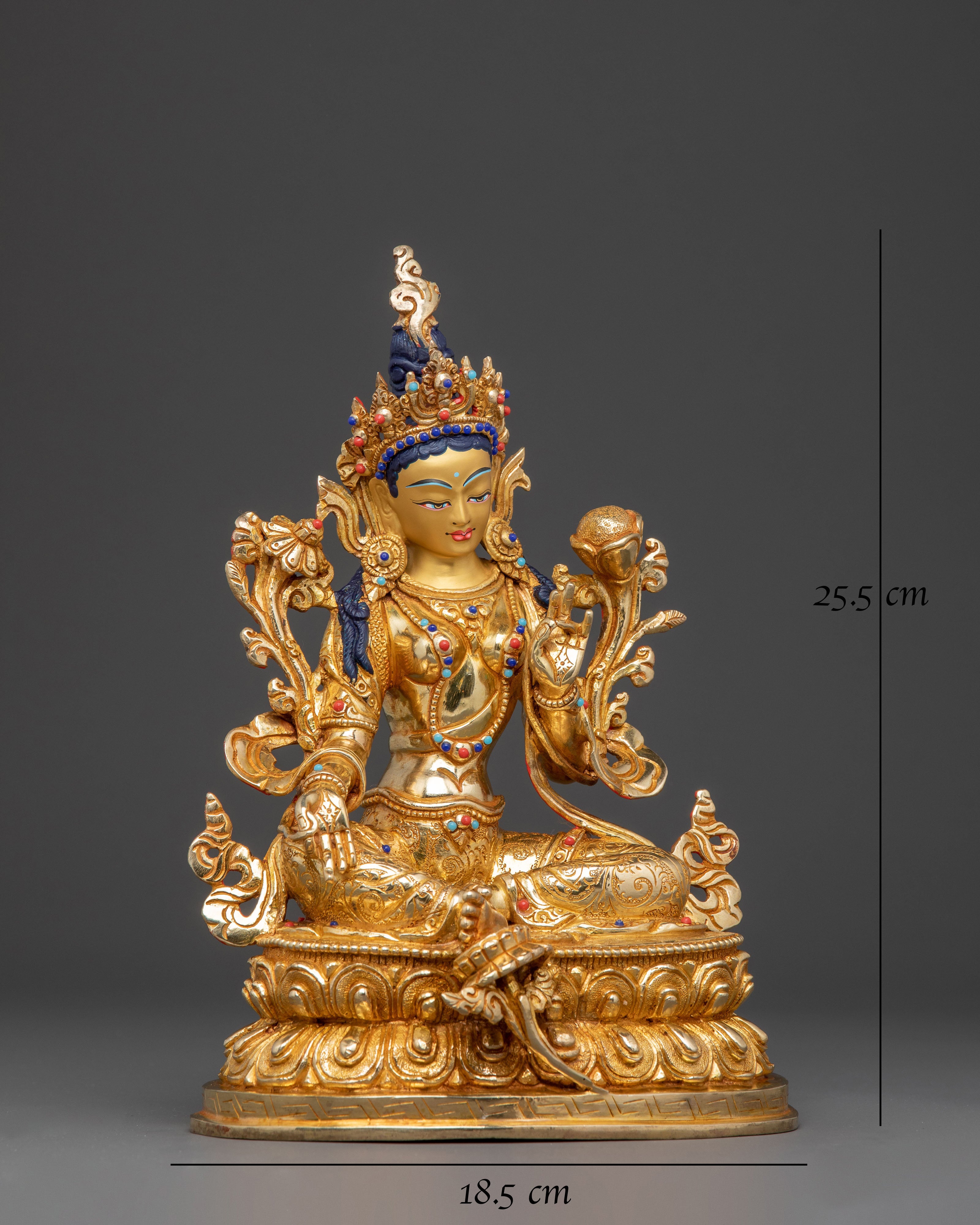Handcrafted Grace Green Tara Statue - Gilded Copper