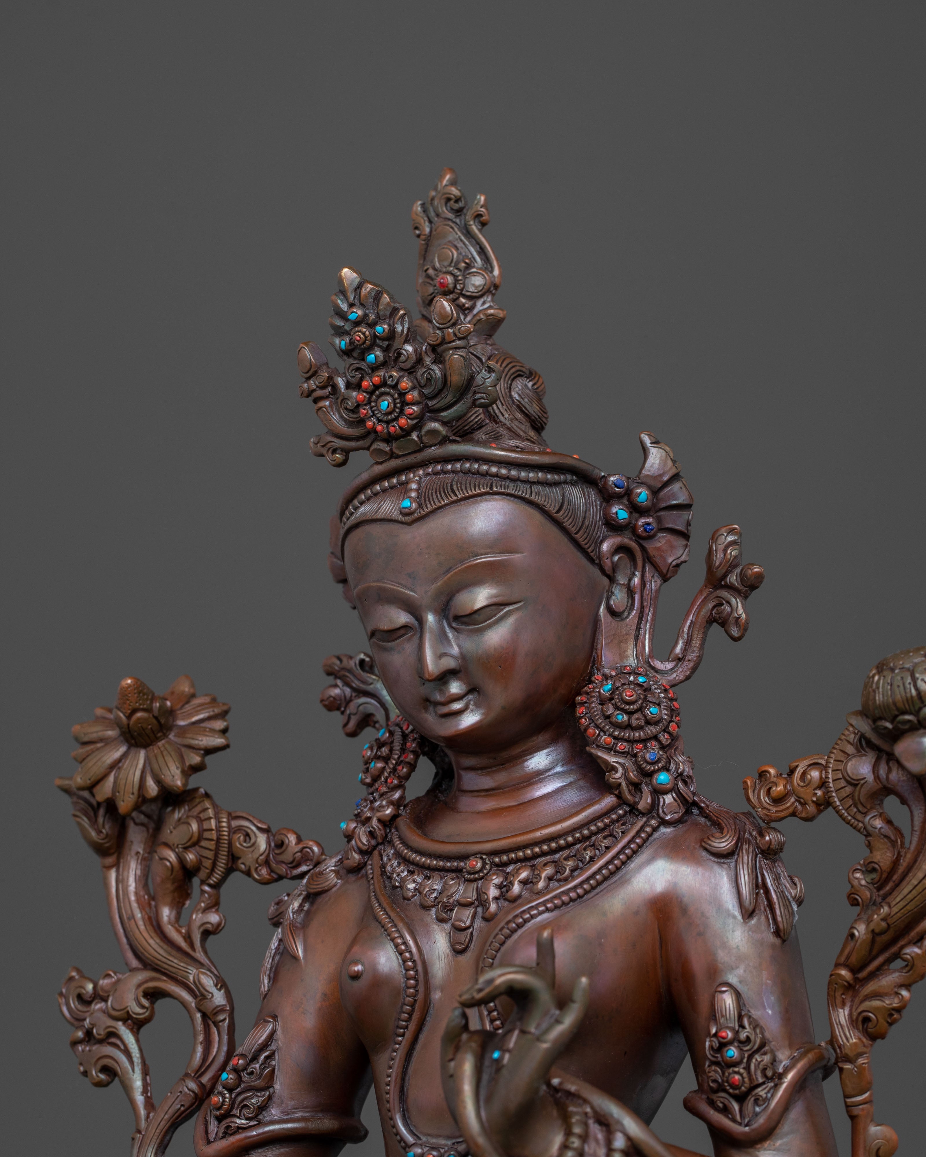 Mother Green Tara Oxidized Copper Statue