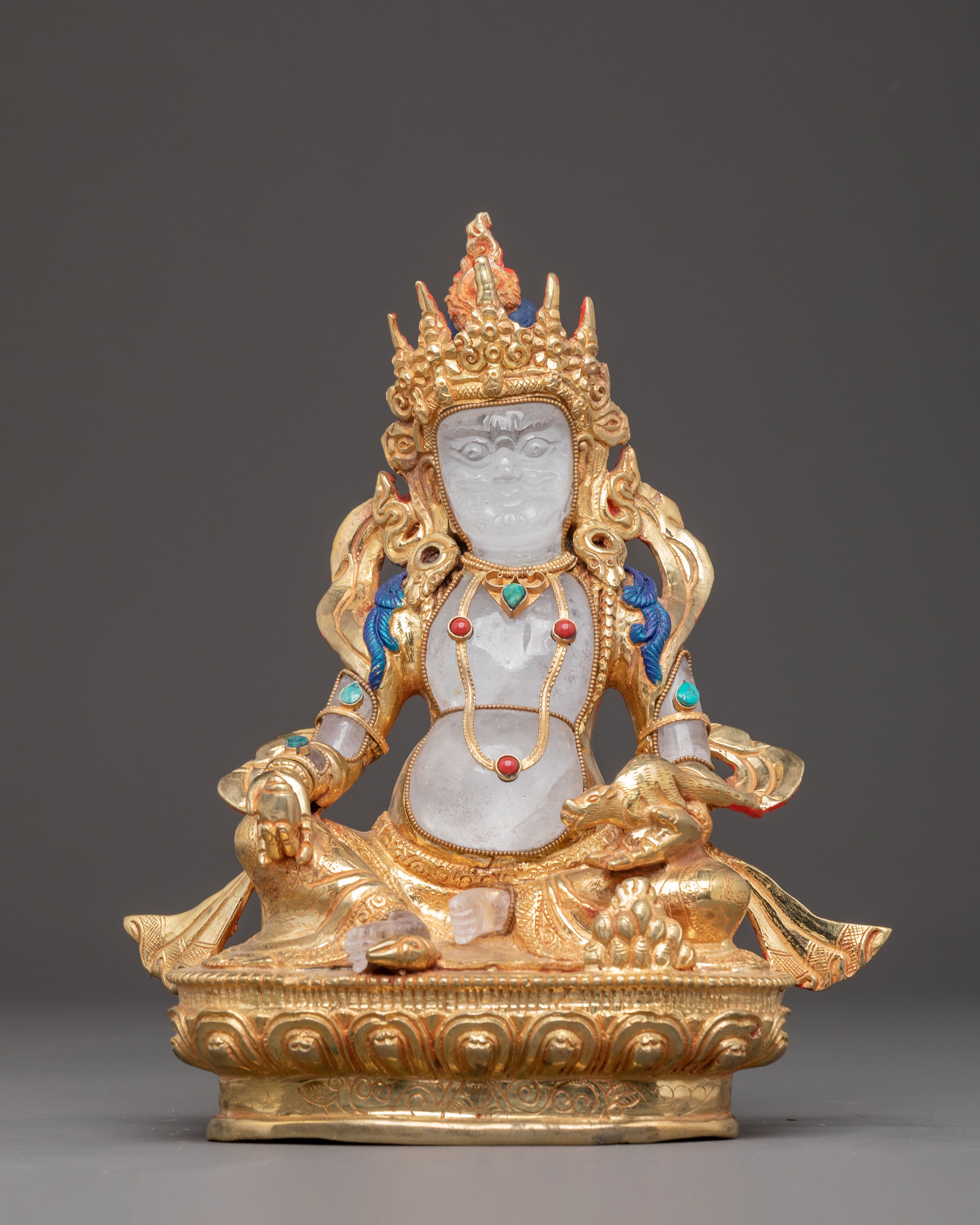 Crystal Dzambhala Statue: Buddhist Deity of Wealth and Prosperity