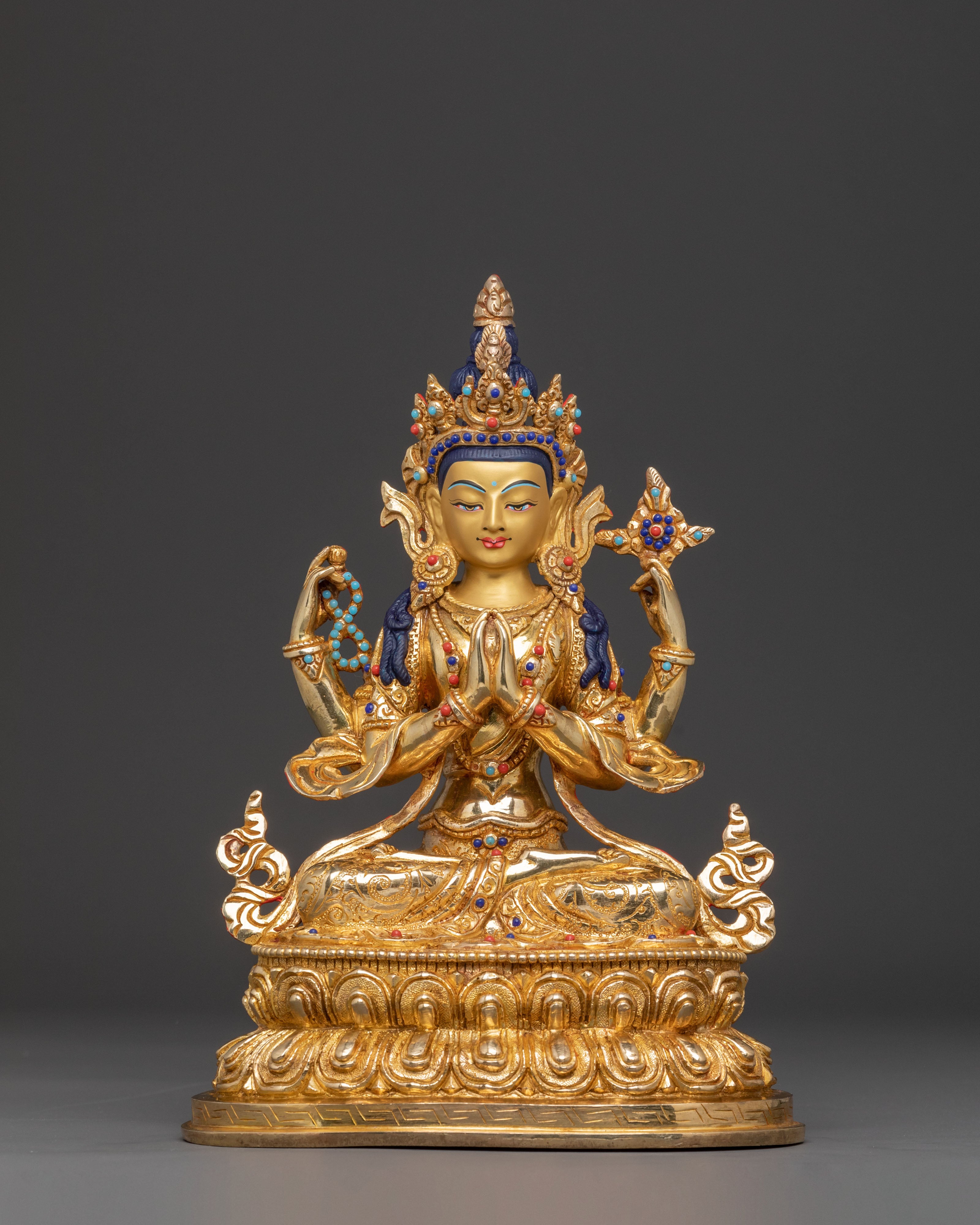 24k Gold Gilded Statue of Chenrezig Bodhisattva