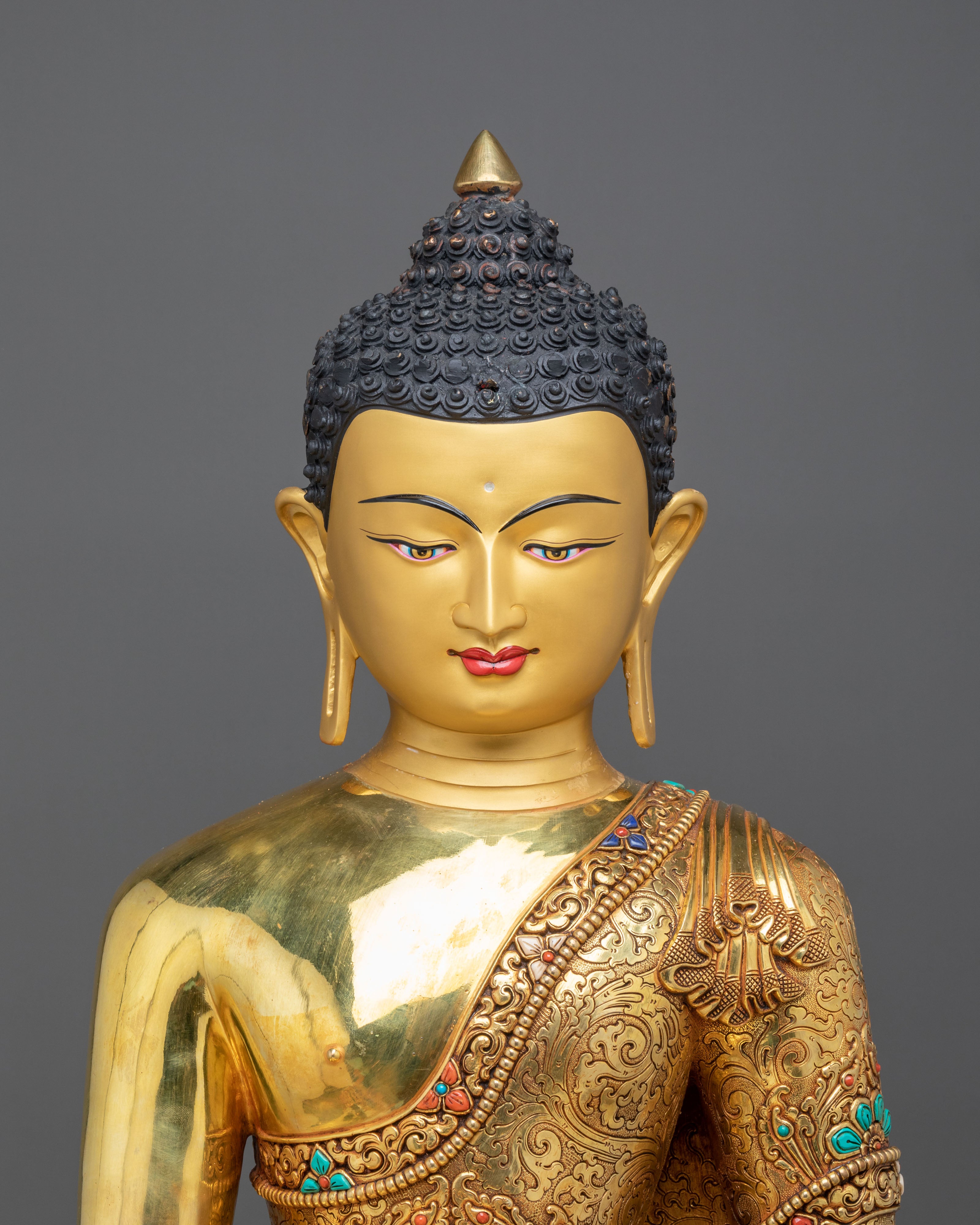 Crown Shakyamuni Buddha Figurine | 24K Gold-Gilded Buddha Statue