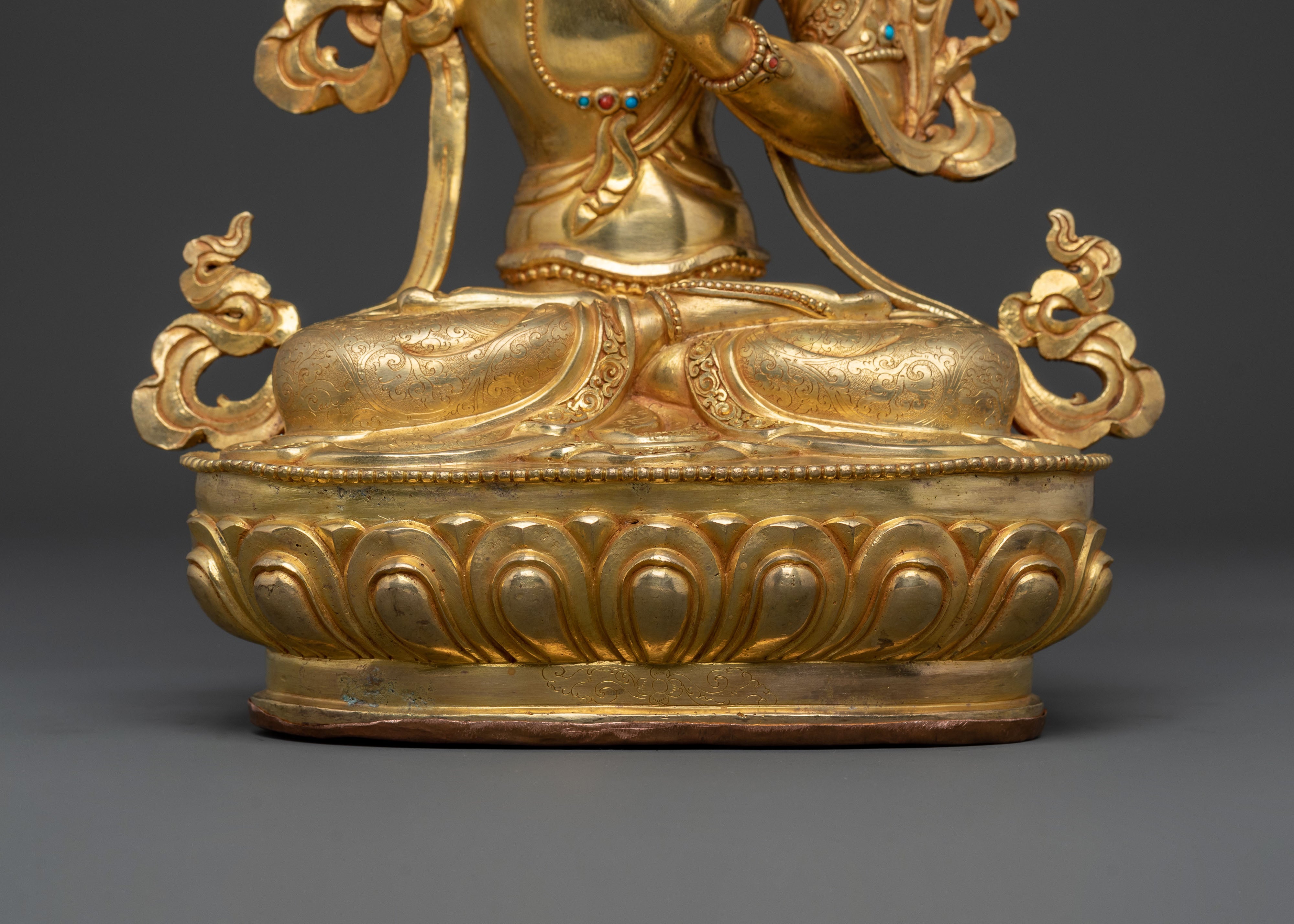 24K Gold Gilded Manjushri Sculpture: Sword of Wisdom