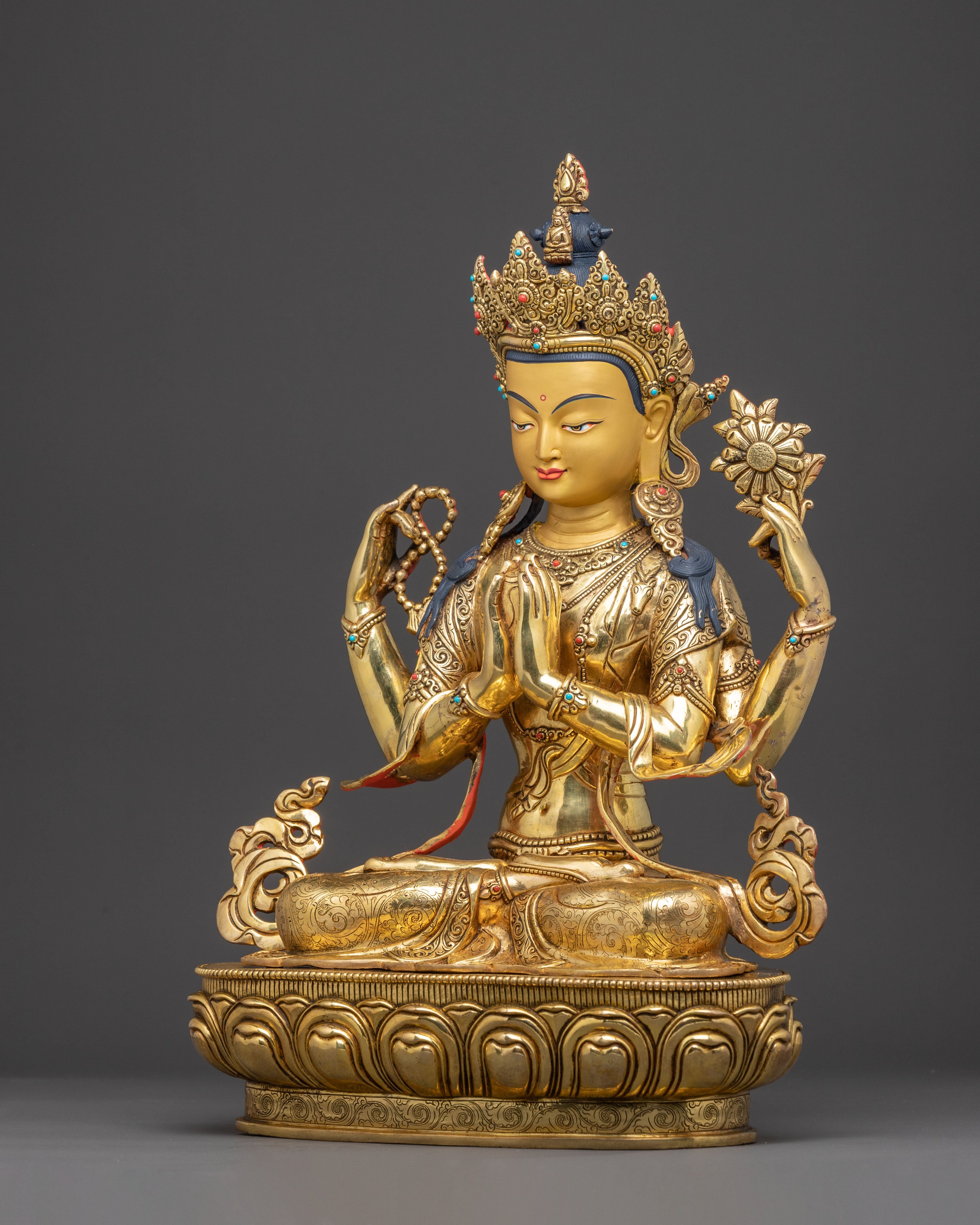 Handmade Golden Avalokiteshvara Statue | The Compassion Bodhisattva