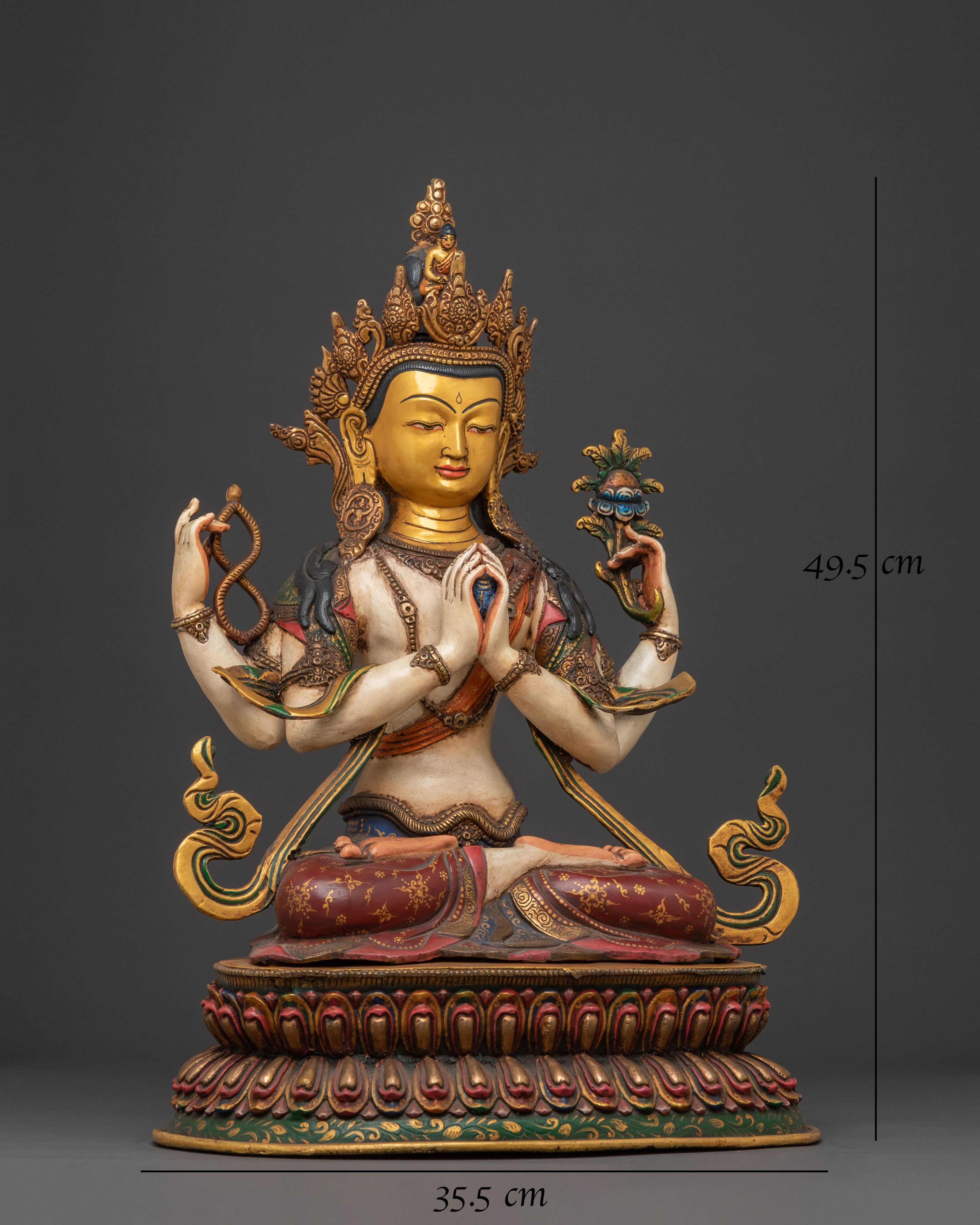 Chenrezig Protector Sculpture: Radiant 24K Gold Gilded Serenity
