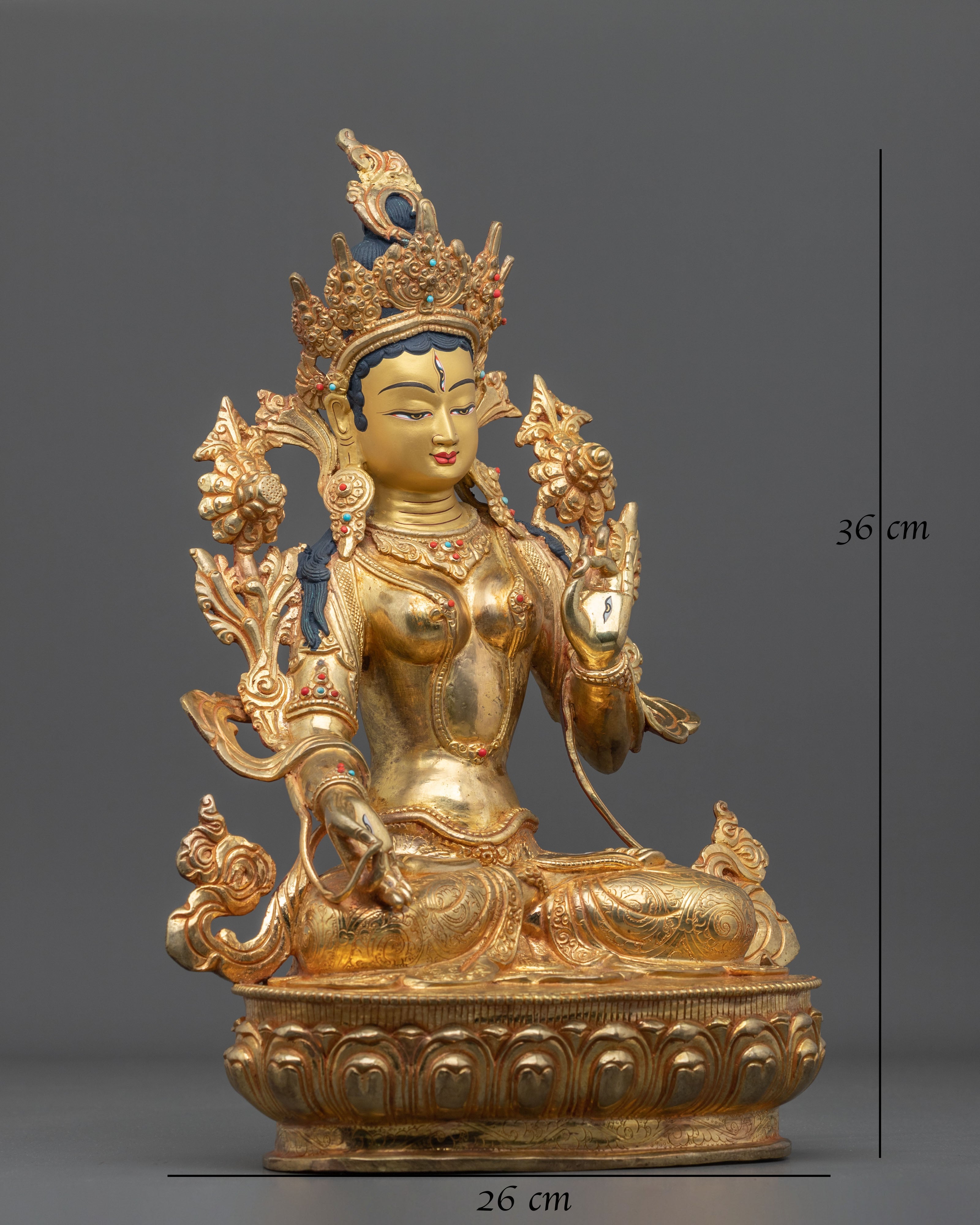 White Tara Statue Adorned with Gemstones