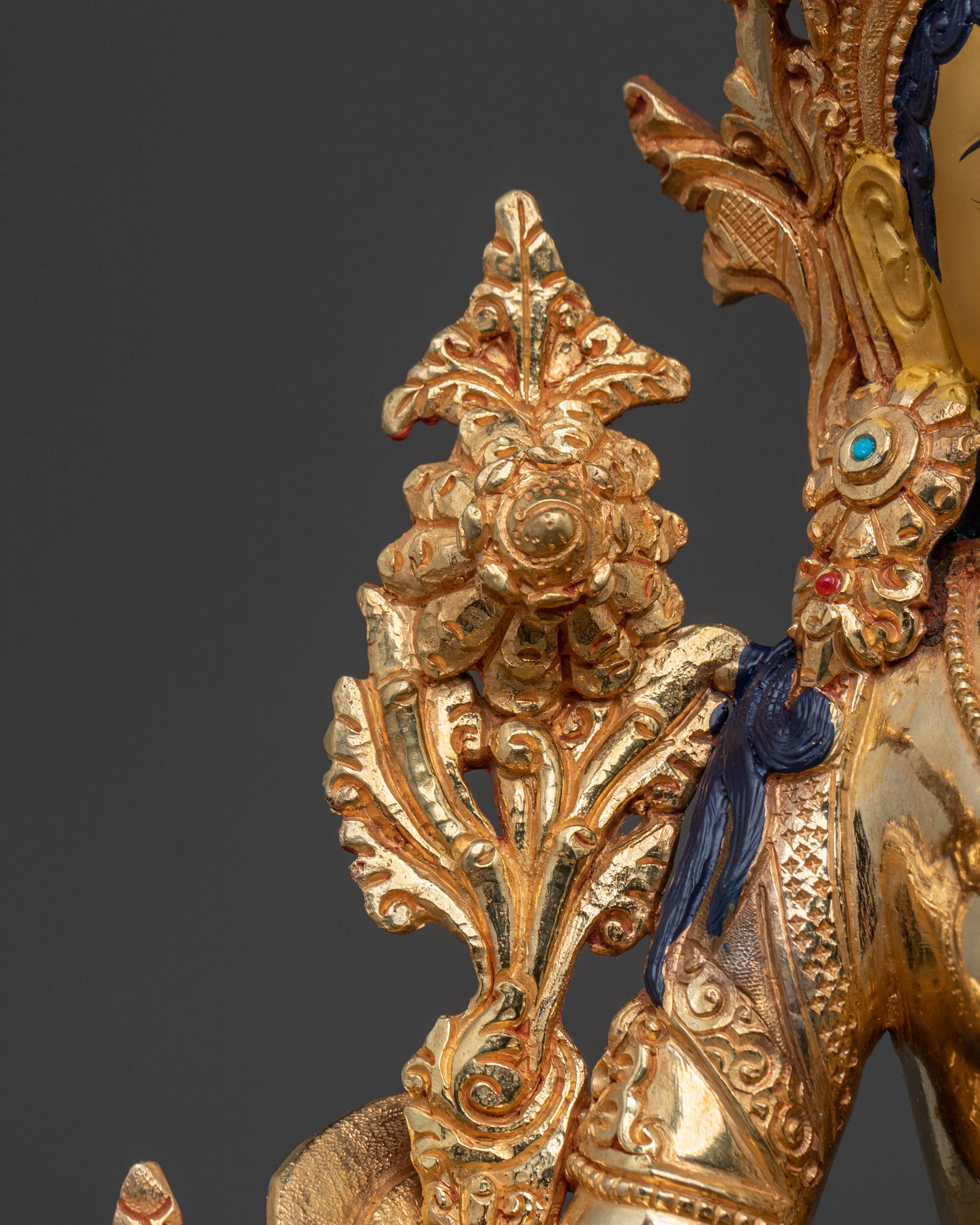 Green Tara Statue: 24K Gold Gilded Copper Sculpture
