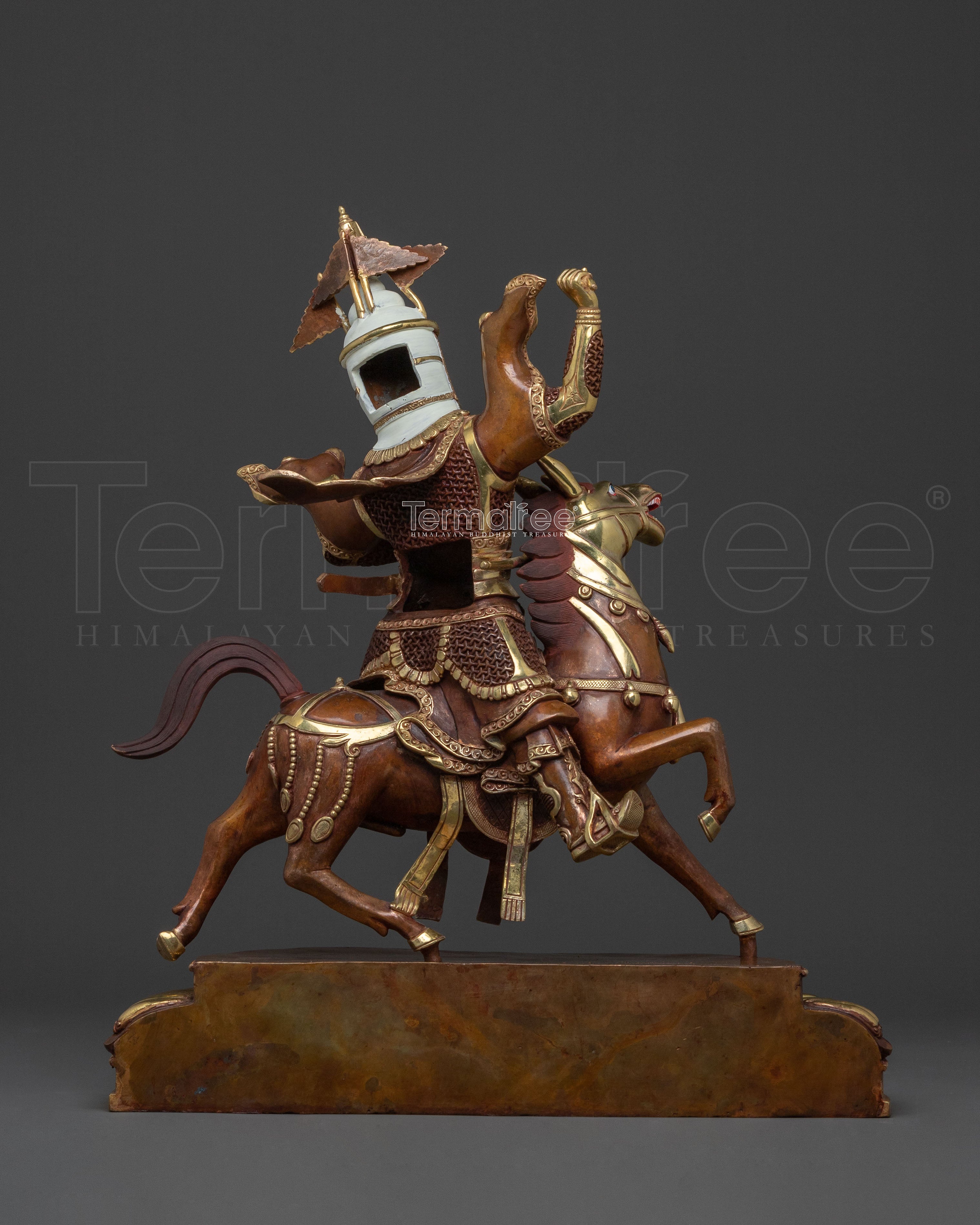 Buddhist Protector: King Gesar Oxidized Copper Statue