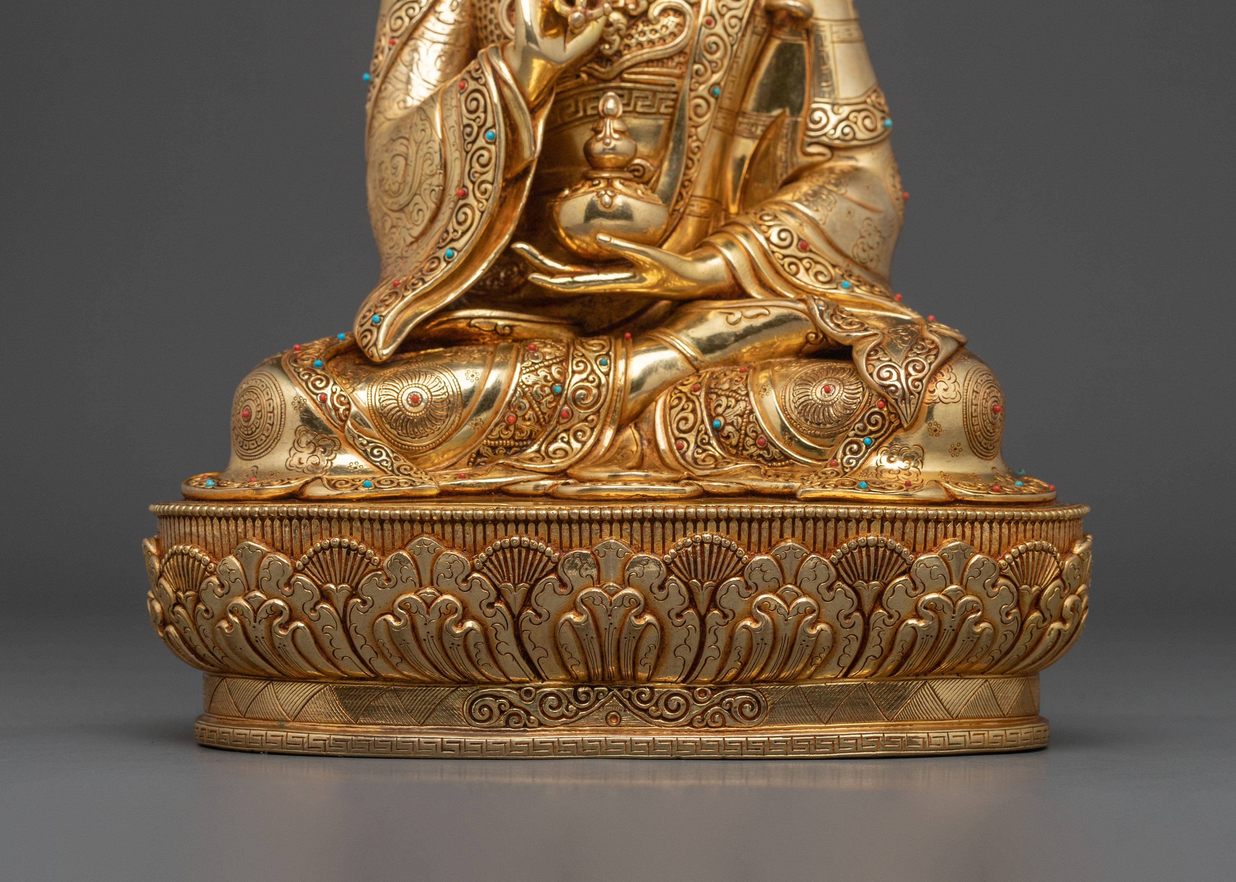 Tibetan Buddhist Figurine of Guru Tsokye Dorje | 24K Gold Gilded Sacred Sculpture