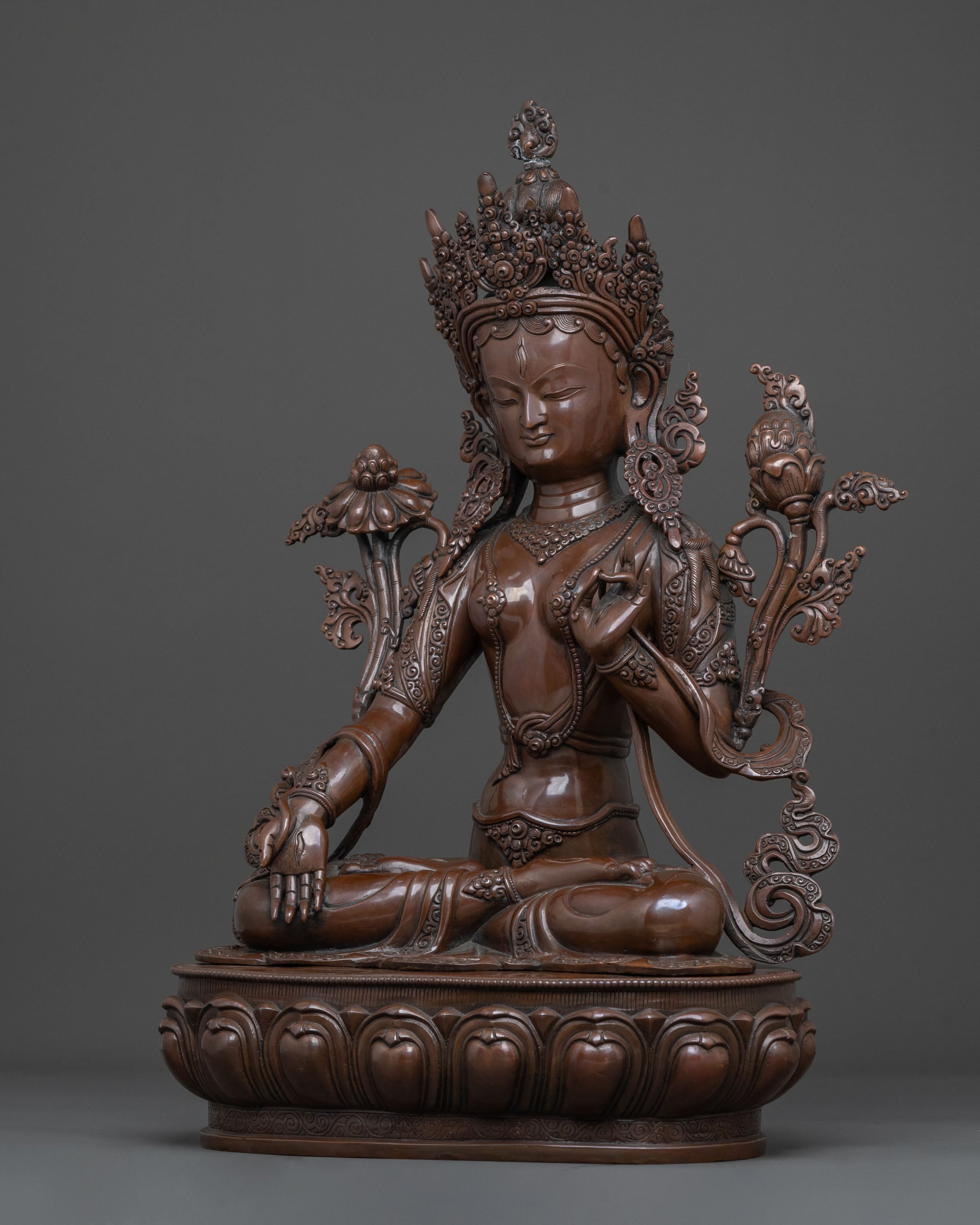 Goddess White Tara Statue | Oxidized Copper Figurine