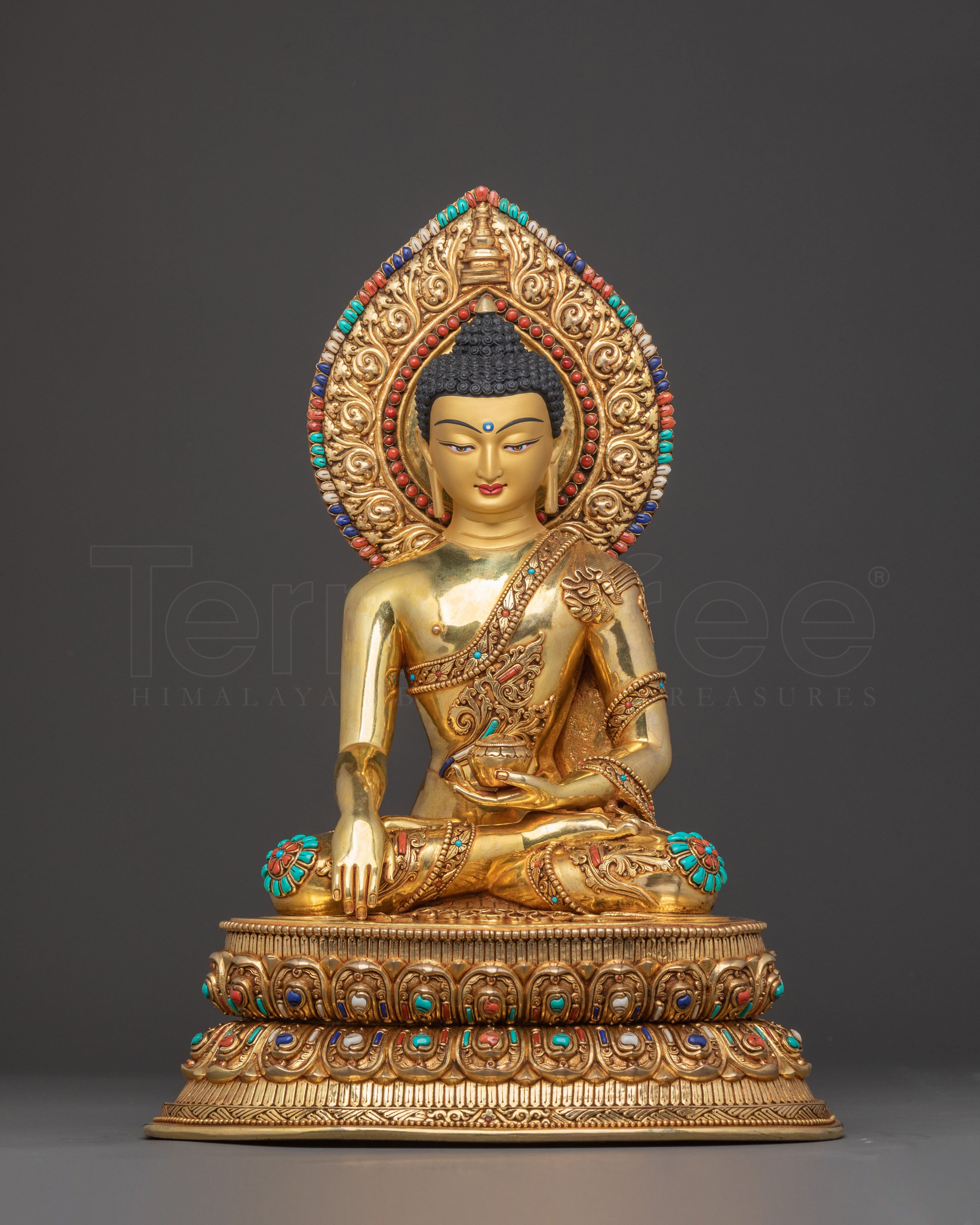 Holy Sculpture of Shakyamuni Buddha: 24K Gilded Copper Masterpiece