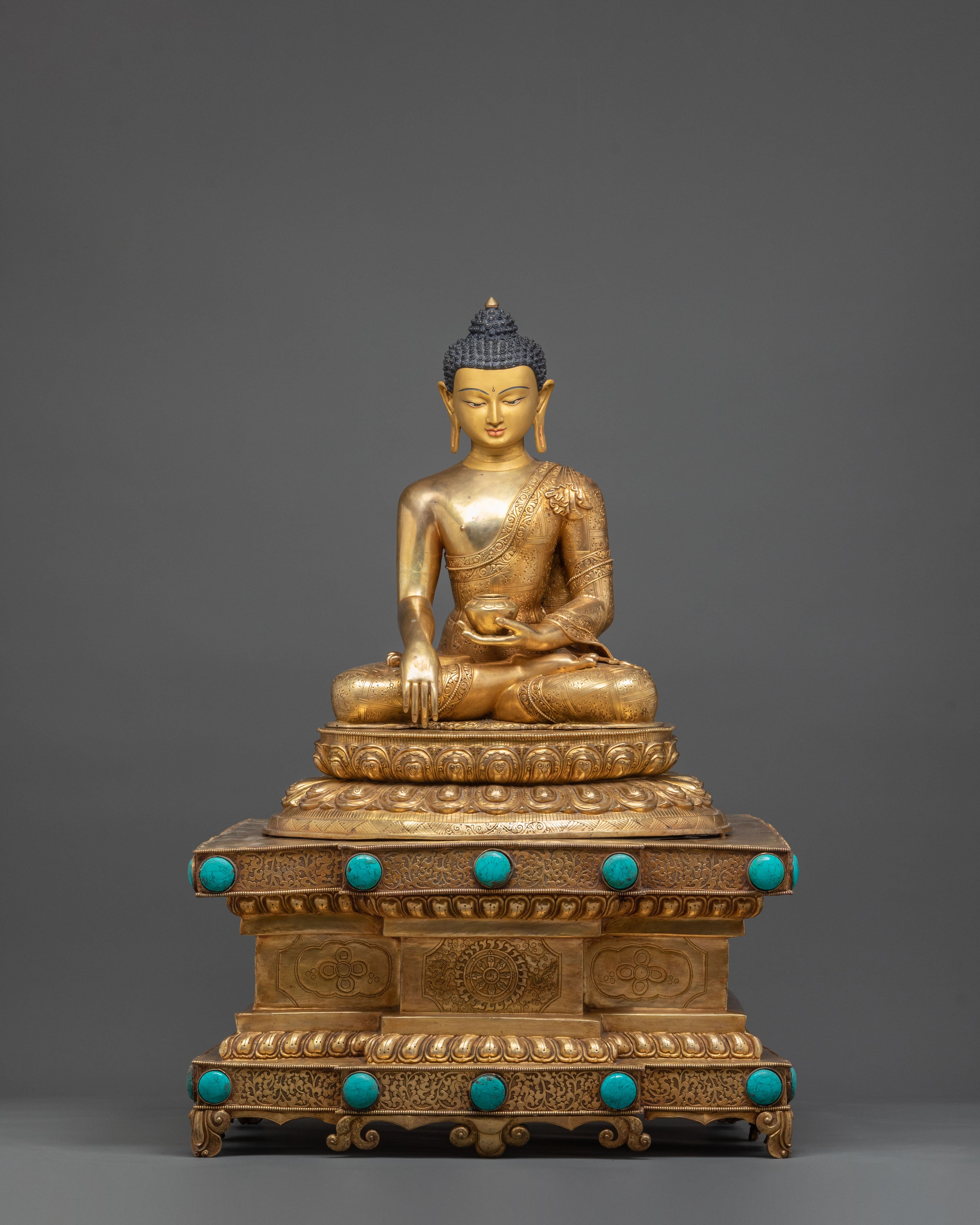 Shakyamuni Buddha Himalayan Statue Seated on a Throne